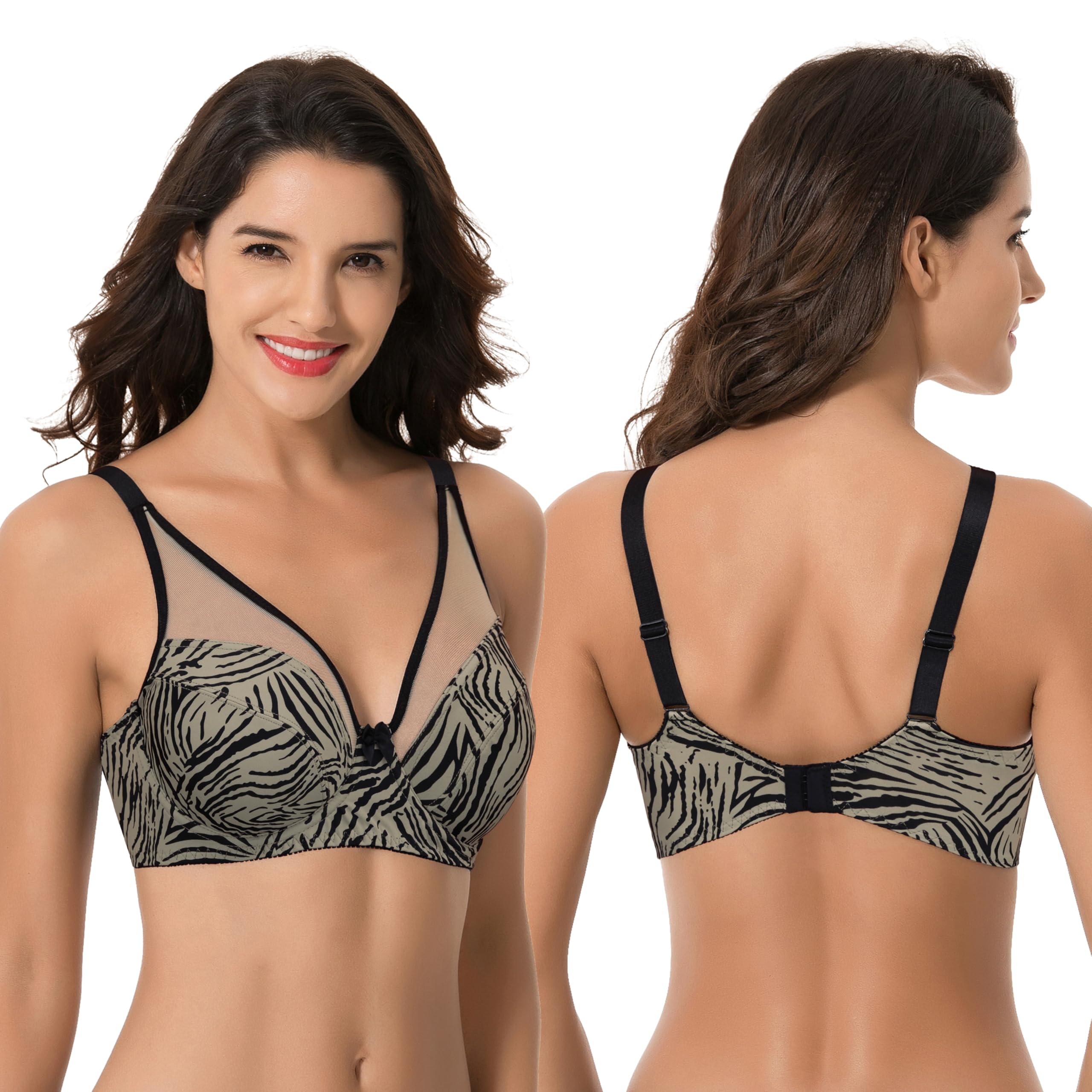 Curve Muse - Sujetador de Figura Completa con Aros y minimizador sin Forro para Mujer Talla Grande-Paquete De 2