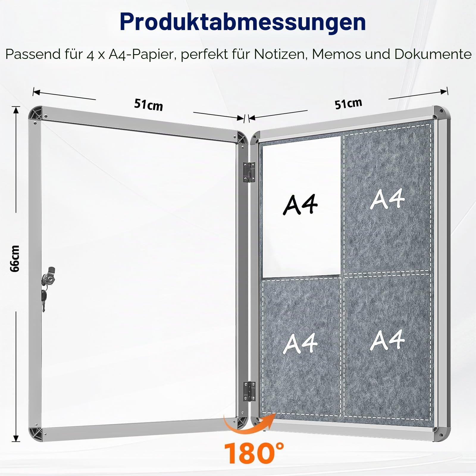 Abschließbarer Schaukasten 66x51cm Alu Filz Pinnwand
