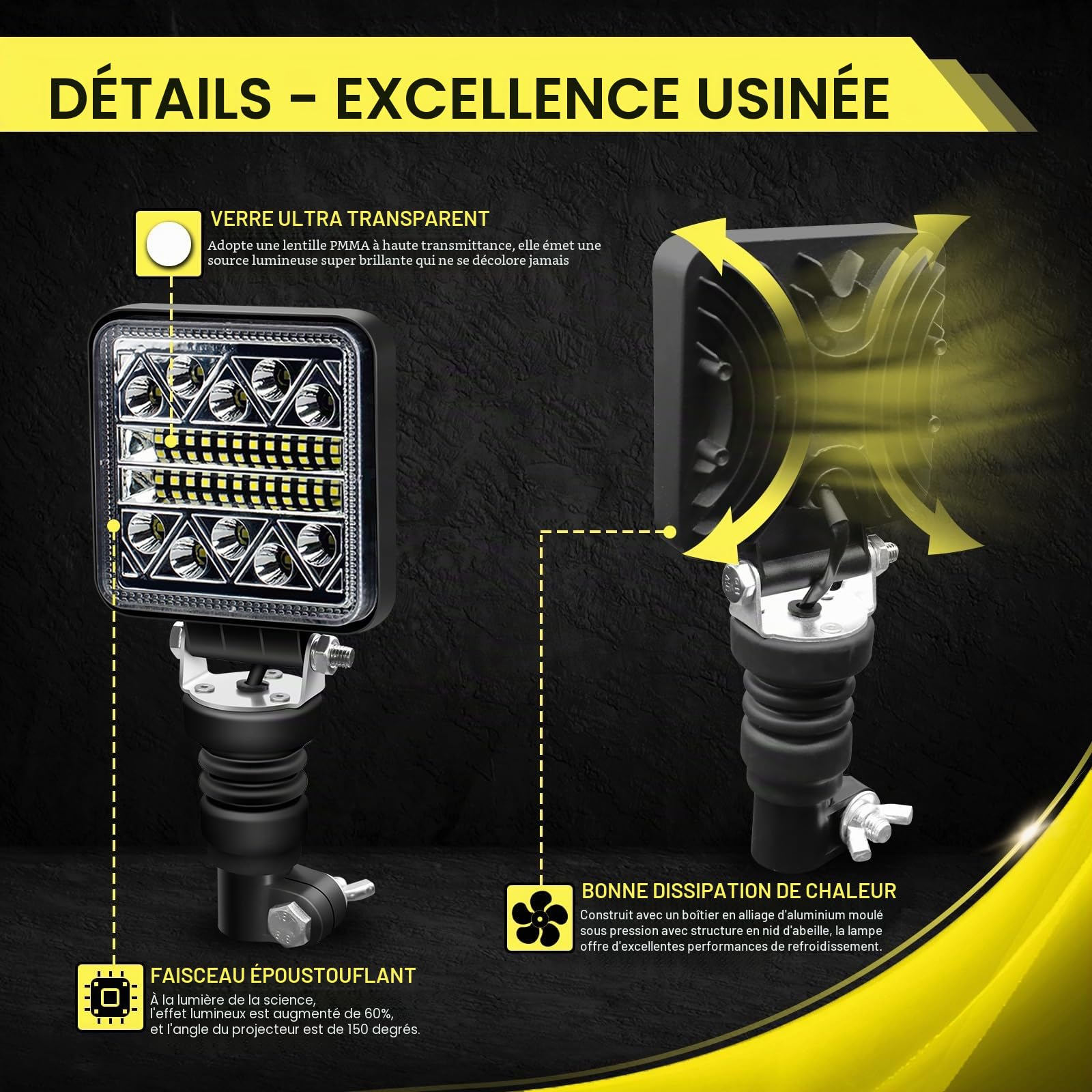 AnTom 102W Phare de Travail à LED, 24mm DIN Gyrophare Support - IP68-12/24V - Flexible