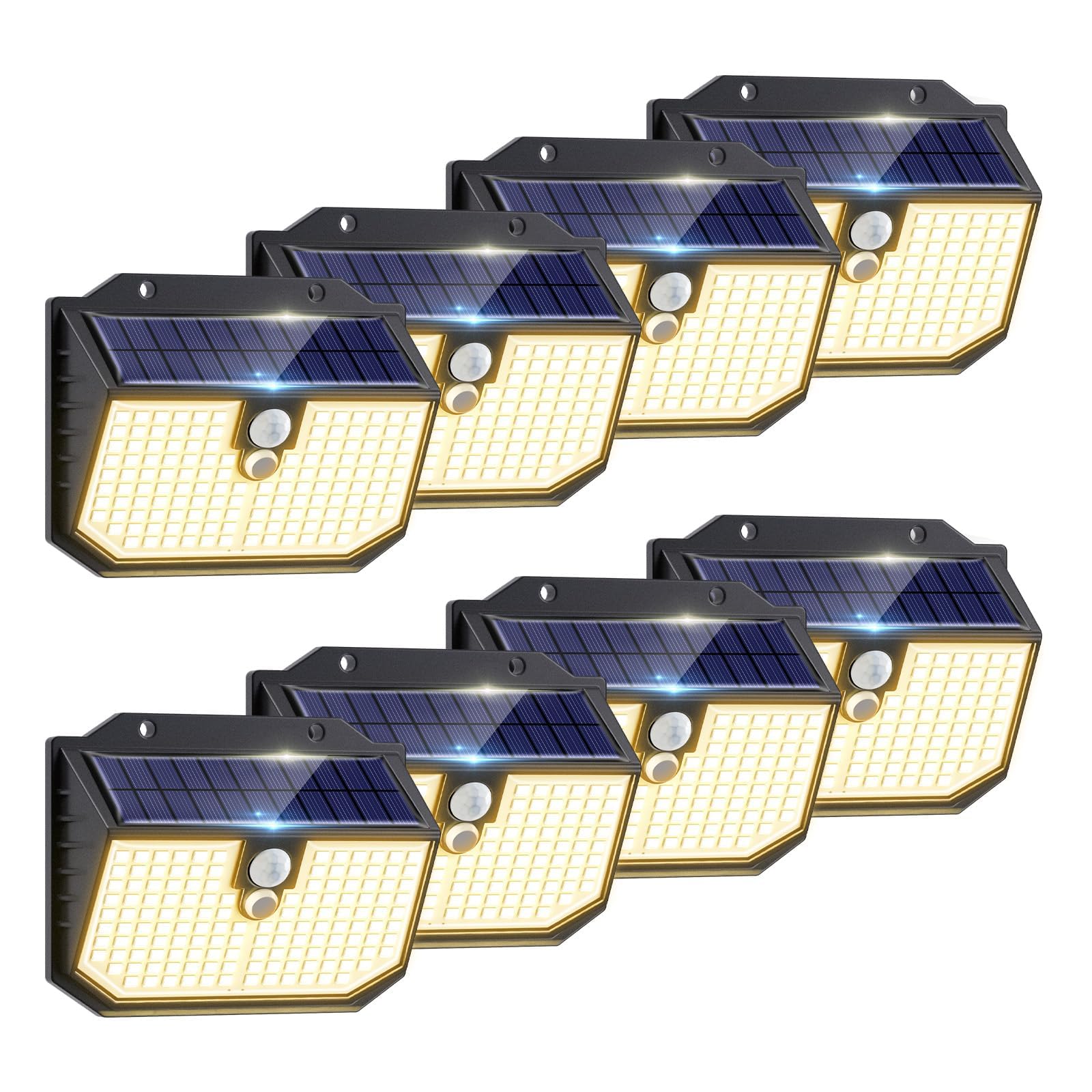 nipify 8 Pack Solar Security Lights,Upgraded 3000K Warm Outdoor Solar Light, Solar Lights Outdoor Garden with 3 Modes Motion Sensor,IP65 Waterproof Solar Wall Light for Fence Front Door Yard