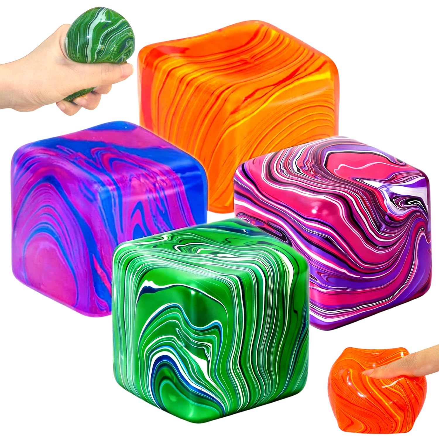 4PCS Fidget Toys Squishy Stress Cube, Ice Cube Squishy Toys, Giant Sensory Stress Relief Stress Balls for Adults Kids, Squeeze Cubes for Autism Anxiety Relief & Focus