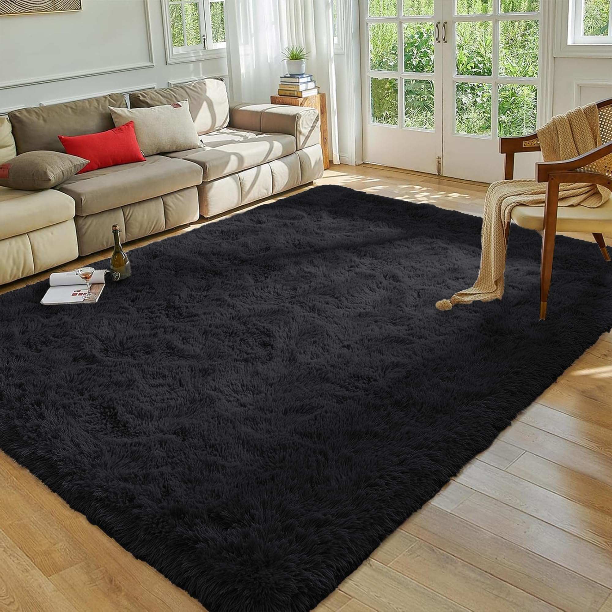 MOONLIGHT20015 Rugs Living Room Large 200x290 CM – Fluffy Black Area Rugs for Bedroom, Hallway, Lounge – Modern Super Soft Thick Pile Non Slip Non-Shedding Shaggy Rug — image 1