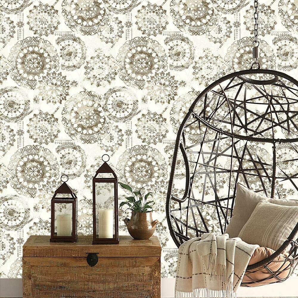 RoomMates RMK11724WP Taupe Boho Medallion Peel and Stick Wallpaper, Grey/Taupe, 52 x 503 cm - Image 2