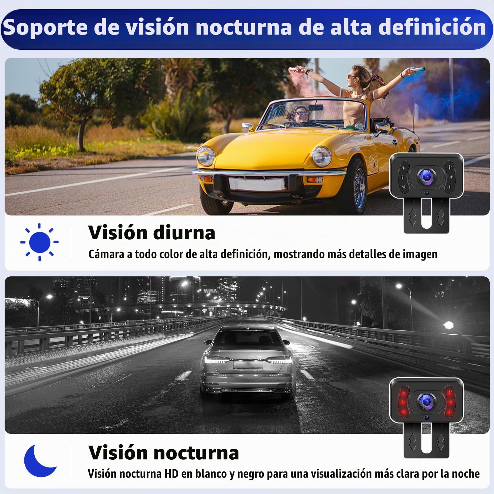 OiLiehu Digital Inalámbrica Cámara Visión Trasera, AHD 1080P Cámara Visión Trasera para Automóvil DC 12V,Cámara Visión Nocturna por Infrarrojos IP68,Cámara Marcha Atrás Inalámbrica con 5" Monitor