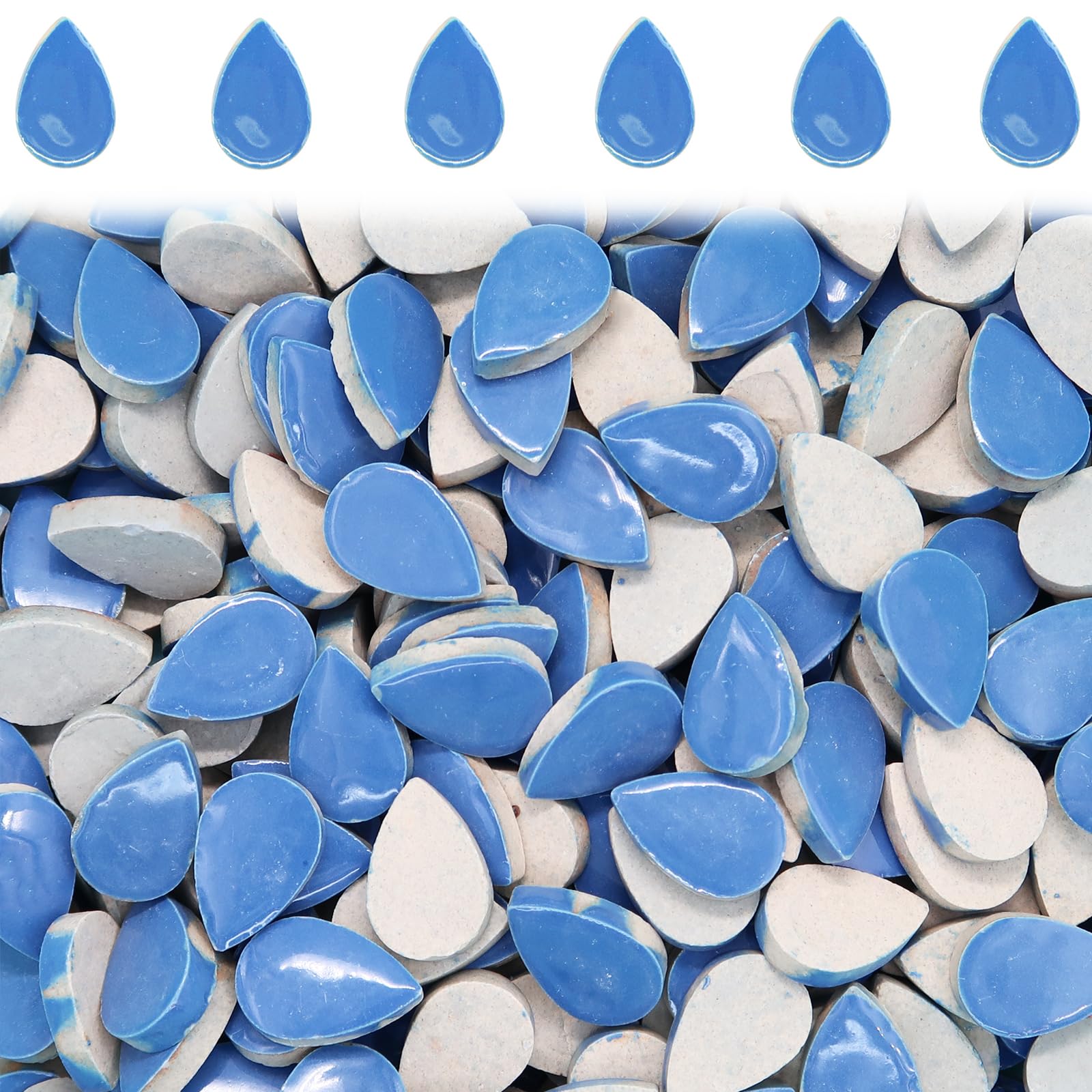 Blue Mosaic Tiles Raindrops Shapes Mosaic Tile for Crafts Bulk, 50 Pieces Teardrop Shapes Mosaic Ceramic Tiles Multiple Colors Mosaic Ceramics Pieces for Mosaic Projects Home Decoration