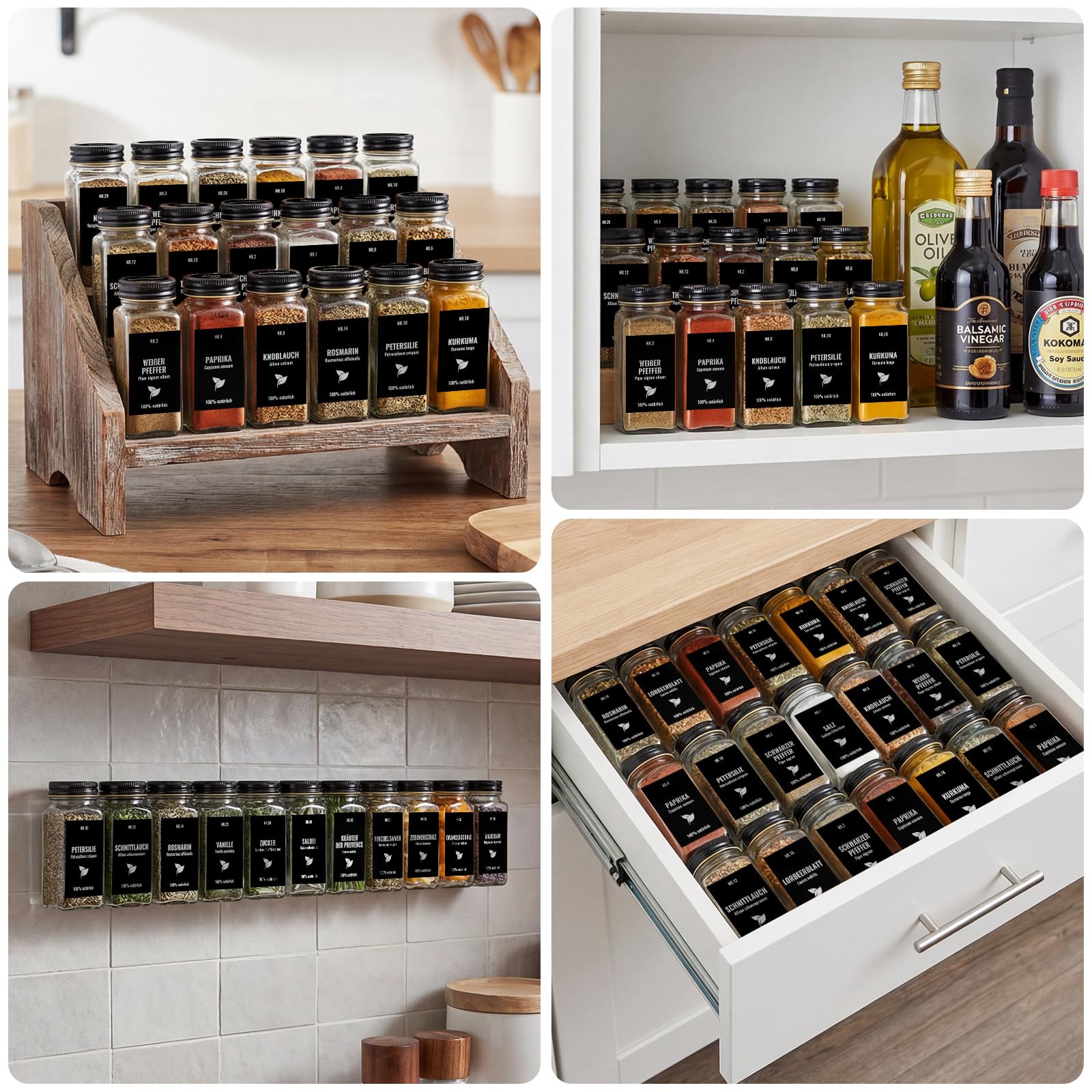 24 Pezzi Set Di Barattoli Per Spezie, Controllo Delle Spezie In Vetro 120ml, Contenitori Per Spezie Con Adesivi Tedeschi Ed Etichette Bianche, Pennello, Imbuto Per Spezie Barattoli Portaspezie