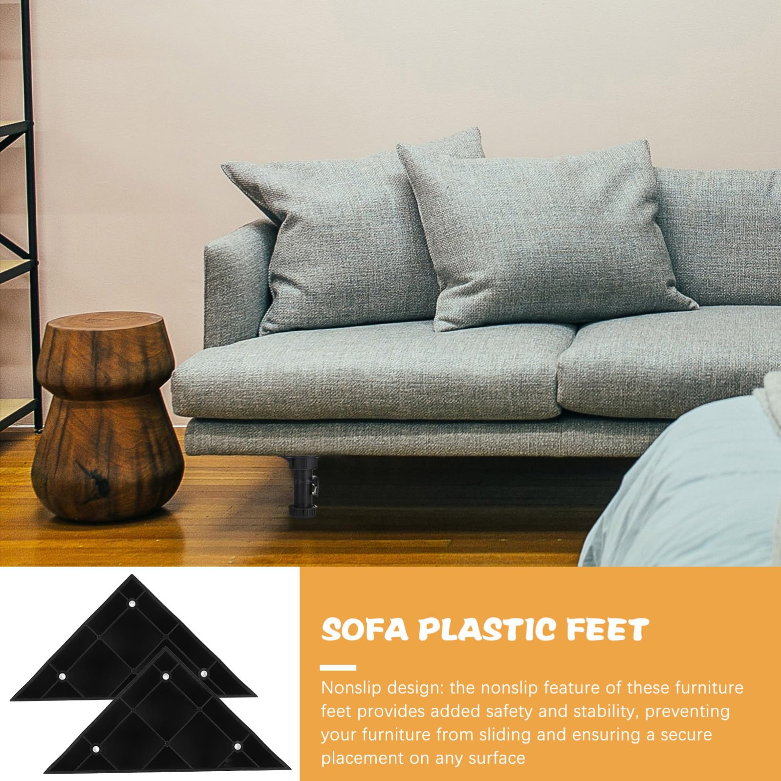 STOBAZA 8 Pezzi Piedini per Mobili in Plastica Abs Nero Triangolari con Design Antiscivolo e Resistente All’umidità per Sedie e Divani