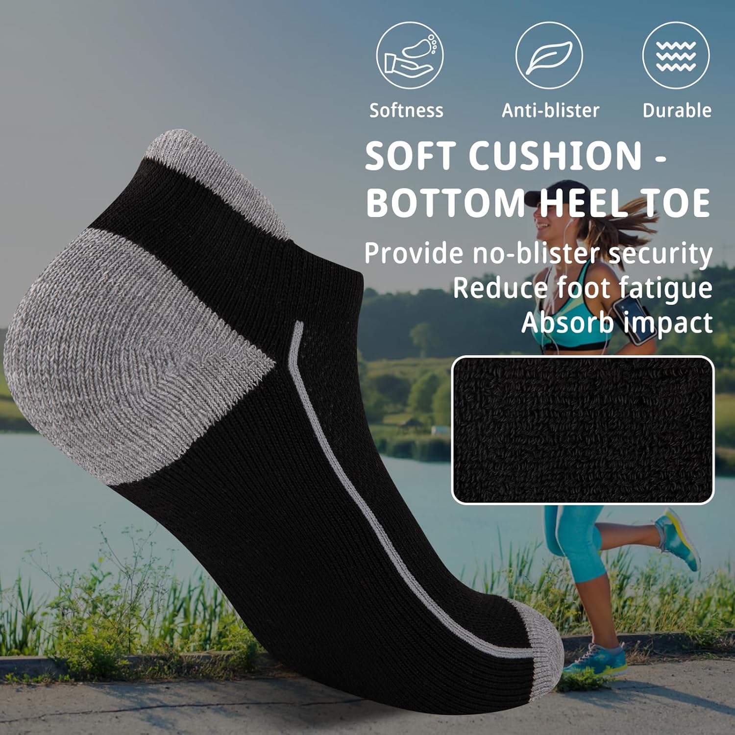 Heatuff Womens Low Cut Ankle Athletic Socks Cushioned Running Performance Breathable Tab Sock (6 Pairs) - Image 4