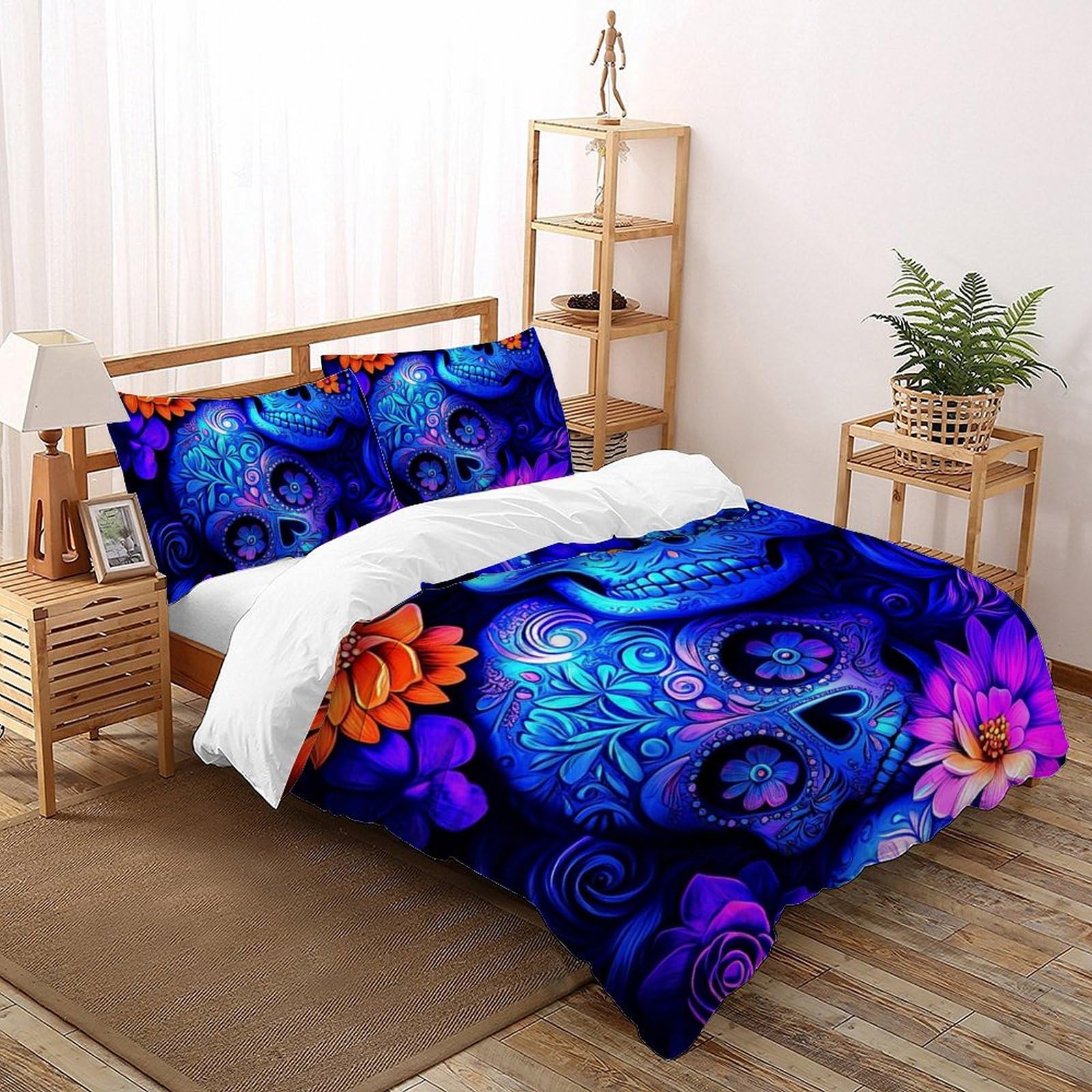 Literie microfibre crâne de fleurs imprimée en 3D couleur pour un confort durable