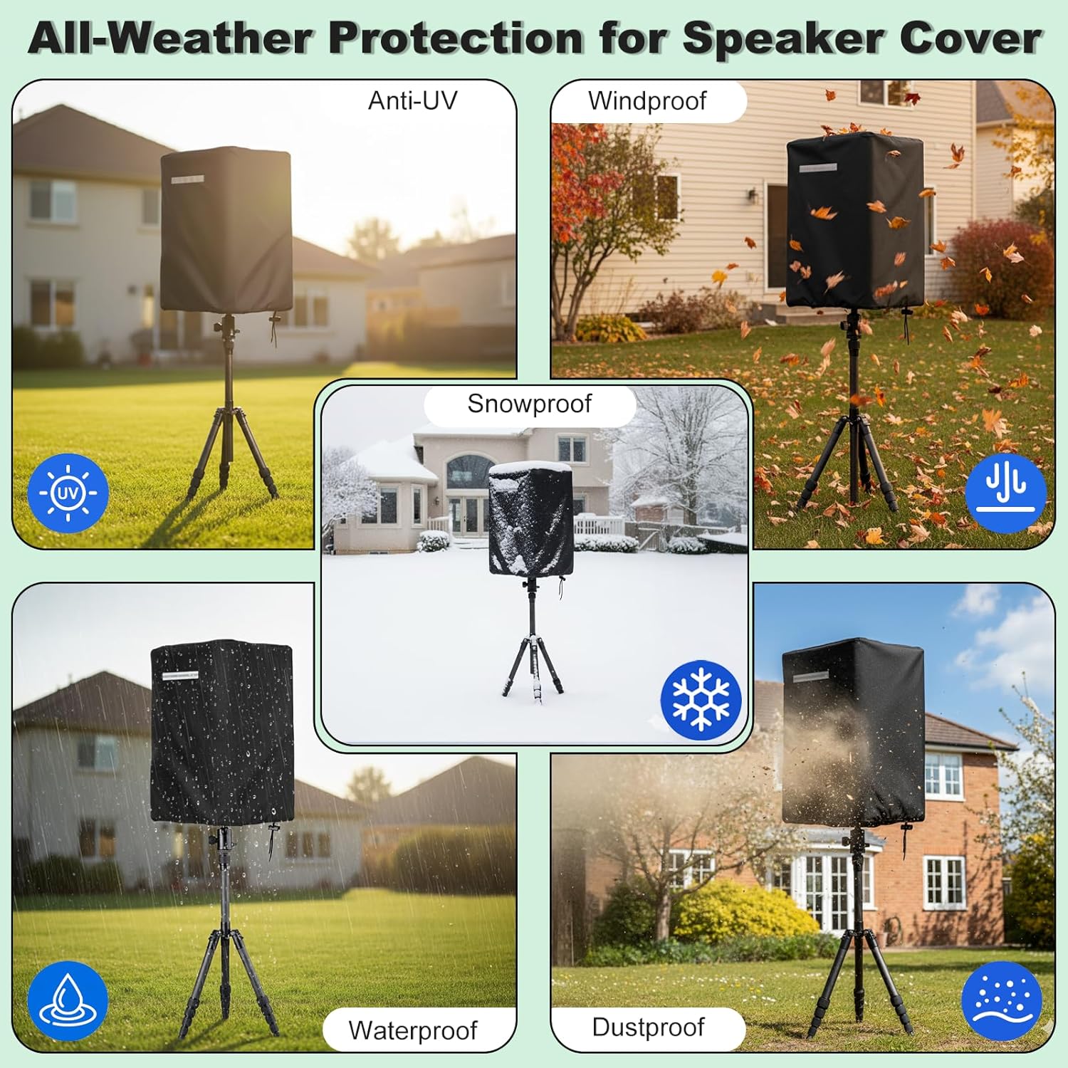 Speaker Cover for 15 Inch PA/DJ Powered Speaker Mounted on Stand, 2 Pack Outdoor Speaker Cover Heavy-duty 600D Oxford Fabric Waterproof, Dustproof,Anti-UV With Night White Reflective Strips,Black - Image 7
