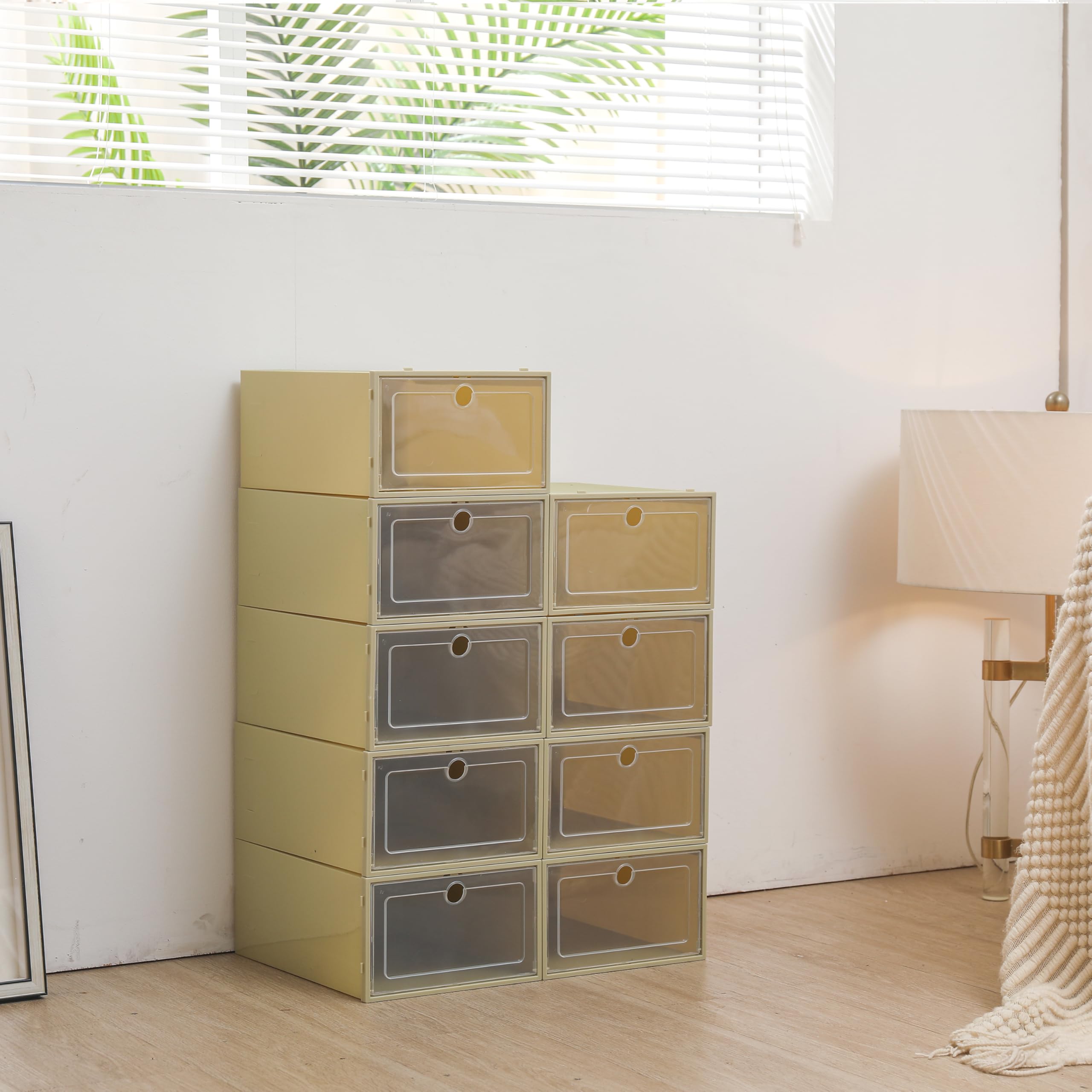 24 scatole per scarpe, impilabili, trasparenti, con coperchio, per soggiorno, camera da letto, vestiti, libri, CD, cinture, 33 x 23 x 14 cm (verde avocado)