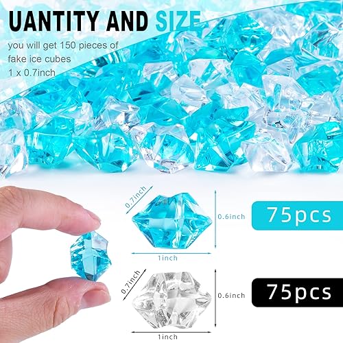 Miniatura 2 de DomeStar - Rocas de hielo trituradas falsas azules, 150 unidades de diamantes falsos de plástico, cubos de hielo de acrílico transparente, para