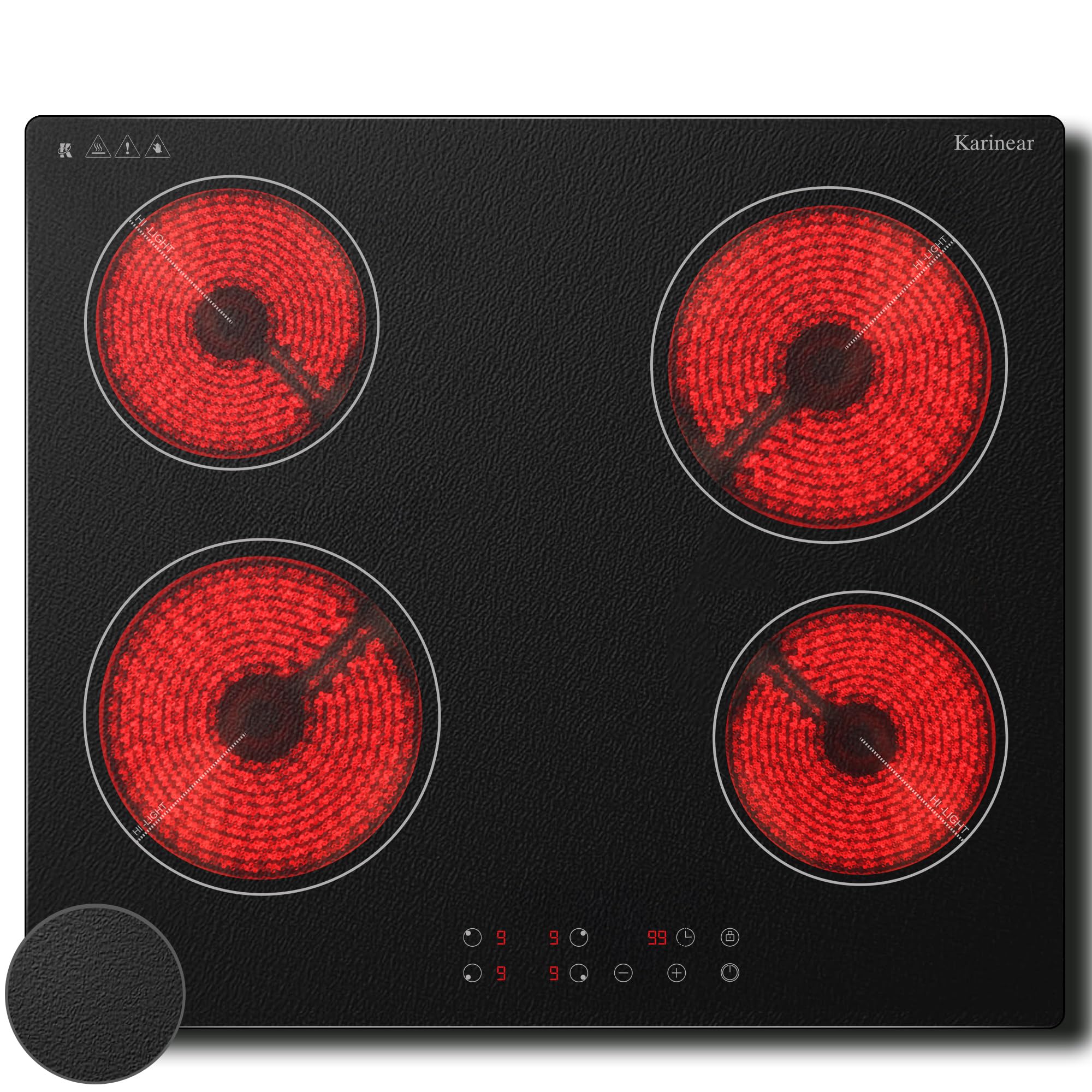 Karinear Ceramic Hob, 60cm Built-in 4 Zones Ceramic Hob with Safe Lock, Timer, Touch Control 6000W, Hard Wired, No Plug Included — view 10