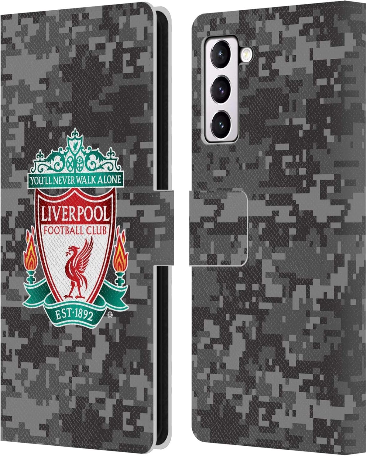 Head Case Designs Officially Licensed Liverpool Football Club Away Colours Crest Digital Camouflage Leather Wallet Case Compatible with Samsung Galaxy S21+ 5G