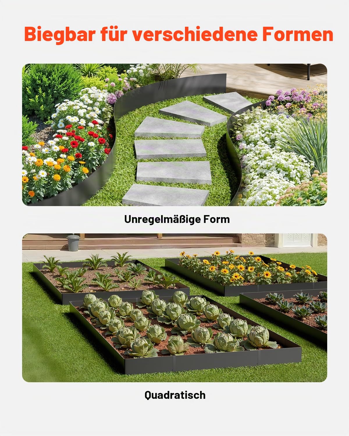 VEVOR Rasenkante, 4er-Set, 1016x304,8x1,5 mm, rostbeständige Beeteinfassung aus Metall, Beetumrandung, Raseneinfassung, Trennwand für Blumenbeete, Hofwege schwarz