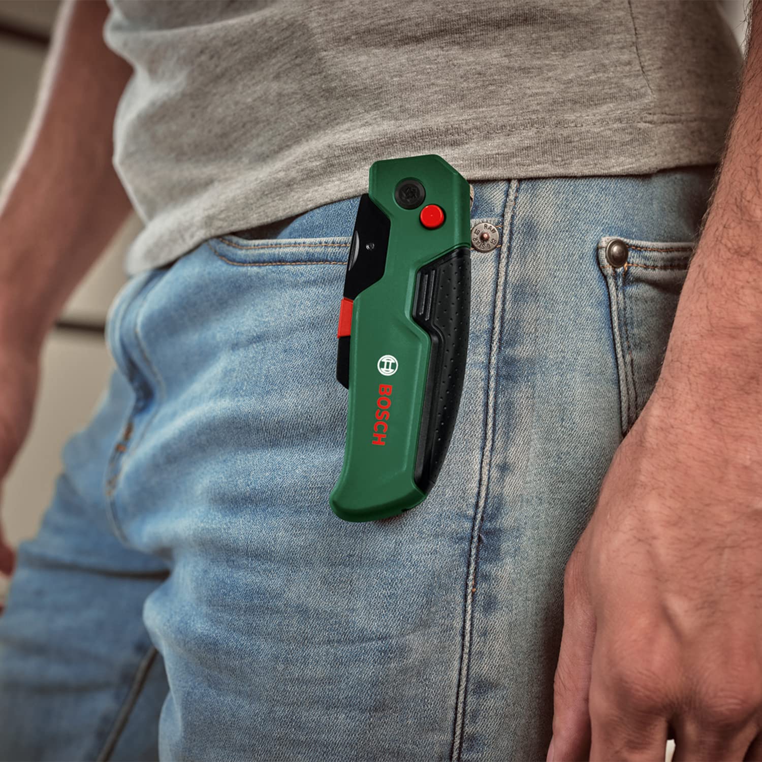 Bosch coltello ripiegabile (robusto e compatto; acciaio inossidabile; comandabile con una sola mano; rapida sostituzione della lama; gancio da cintura; custodia per lame; con 3 lame in acciaio SK5)