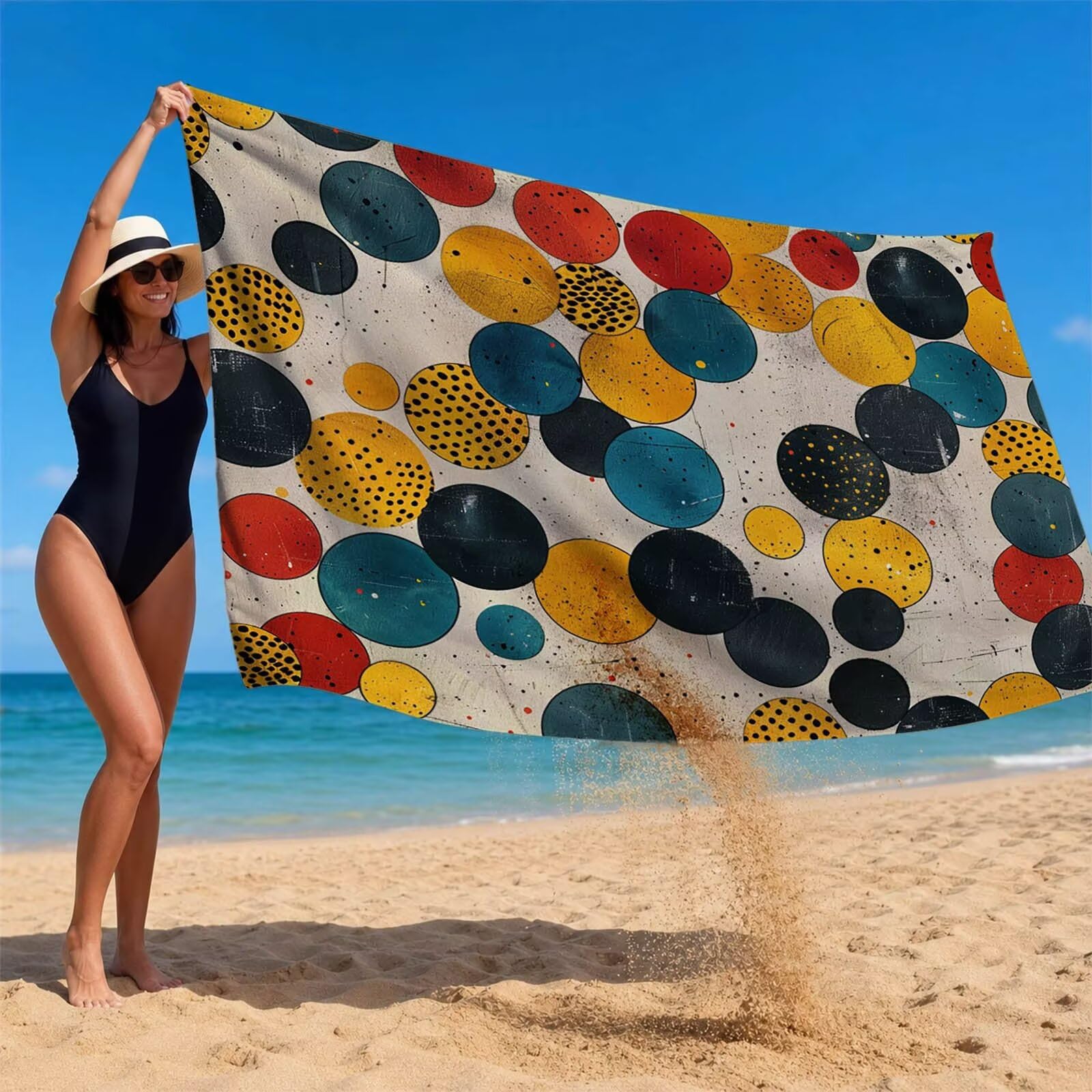 Toalla Playa Grande 220x160 Vacaciones Accesorios Viaje, Toalla Playa Redondo Suave Cómodo Secado Rápido, Sencillez Toallas Baño Grandes 160 x 220cm para Yoga Fitness Natación Sauna Baño XTLS-0902