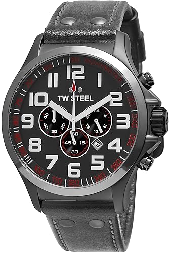 TW Steel Pilot Watch - Stainless Steel Plated Titanium Watch - Grey Dial Date 24-Hour TW Steel Watch Mens - Grey...