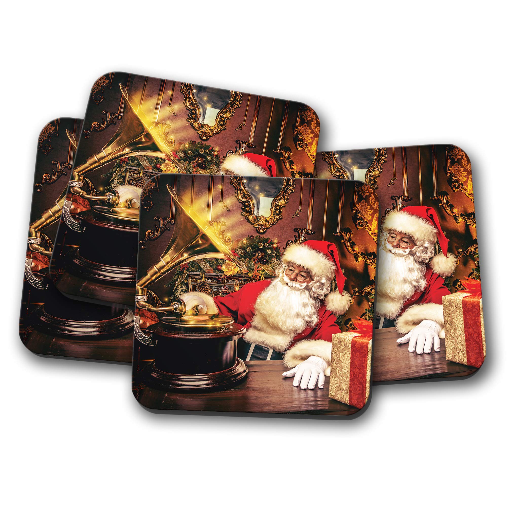 Destinationvinyl Multicolor 4 Set - Classic Santa Claus Coaster - Christmas Xmas Festive Kids #15052