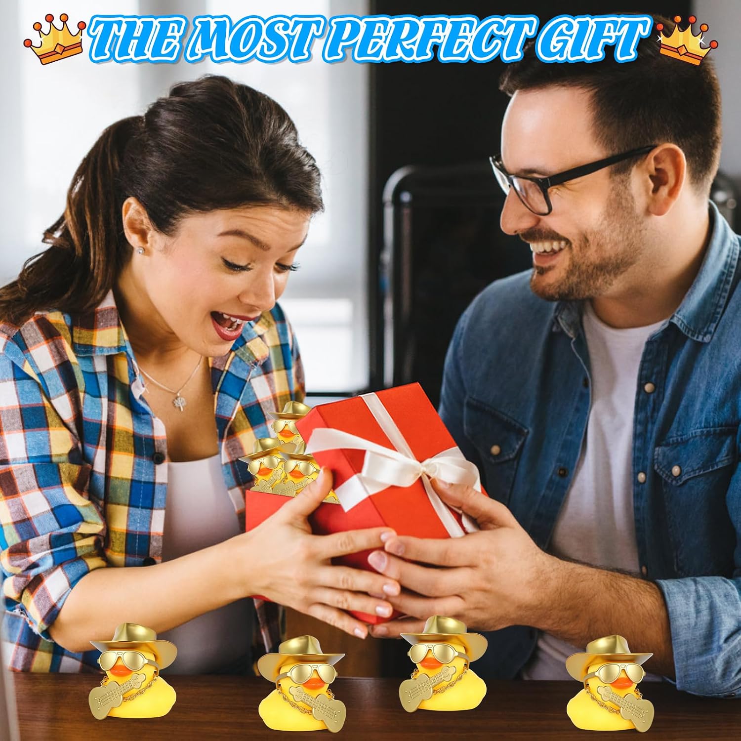 Gold Rubber Duck Car Dashboard Decorations with Cowboy Hat & Guitar - Squishy Stress Relief Decor for Car Accessories, Office Desk, Home Decor image 4