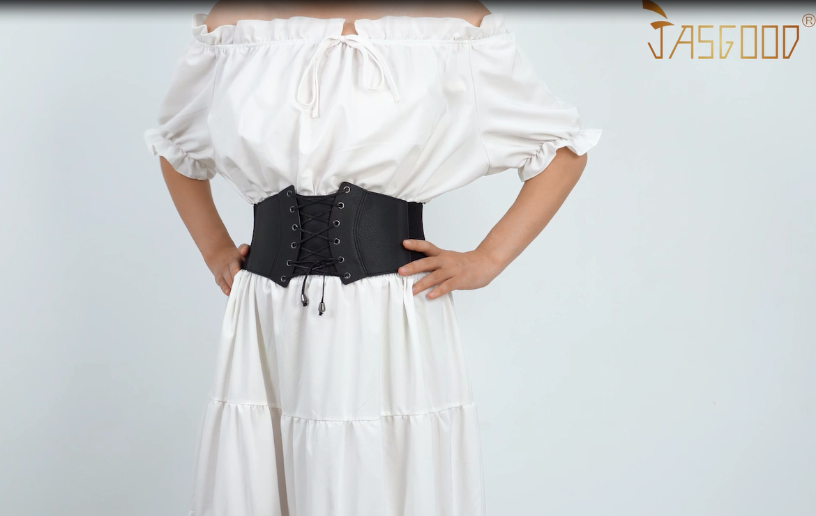 2855 3 Inch Wide Waspie Elastic Vintage Buckle Waist Belt (white 3 Inch Wide Waspie Elastic Vintage Buckle Waist Belt  main image 3