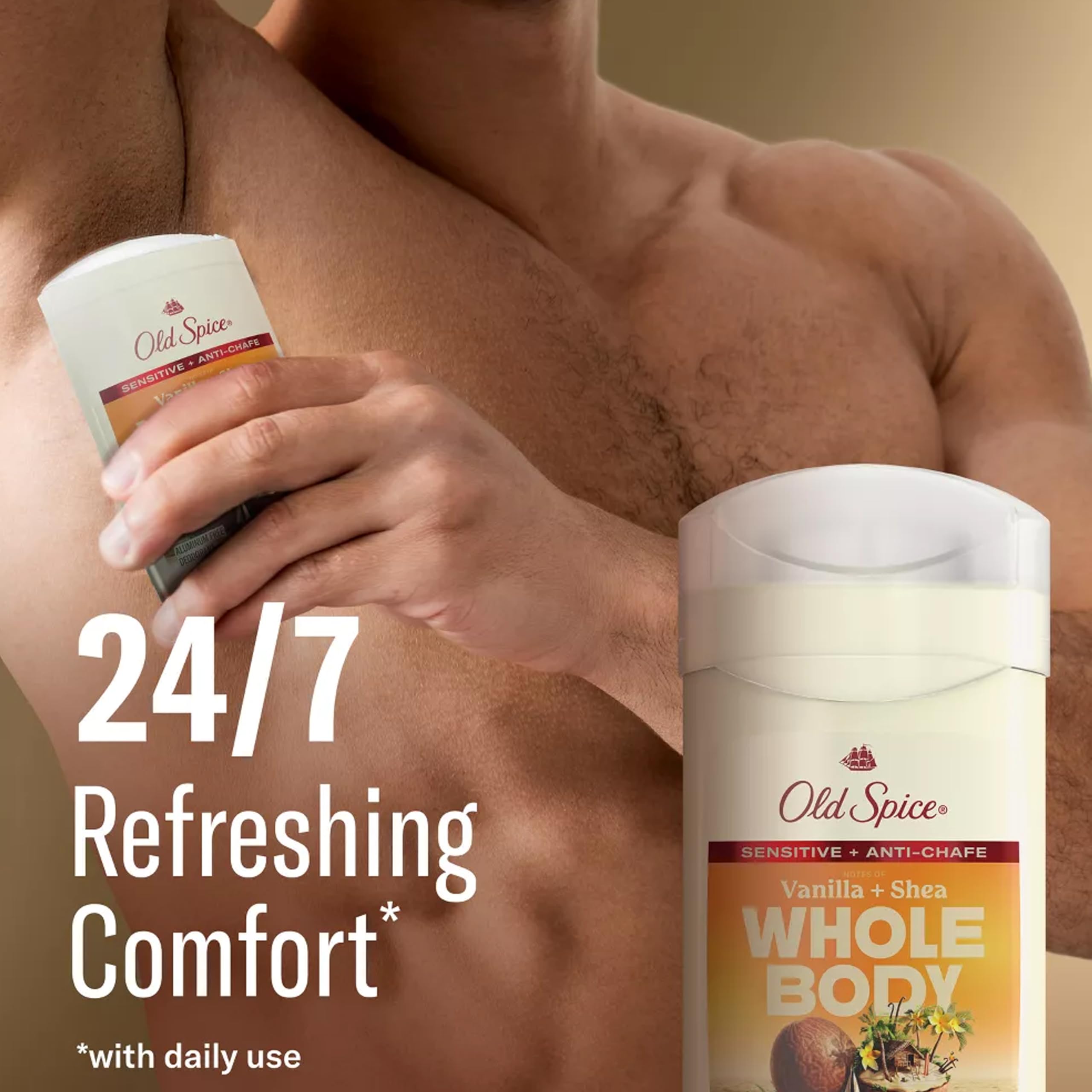 Desodorante Total Body para hombre, vainilla + karité, desodorante en barra sin aluminio para frescura 24/7, desodorante para todo el cuerpo probado por dermatólogos, 3 onzas