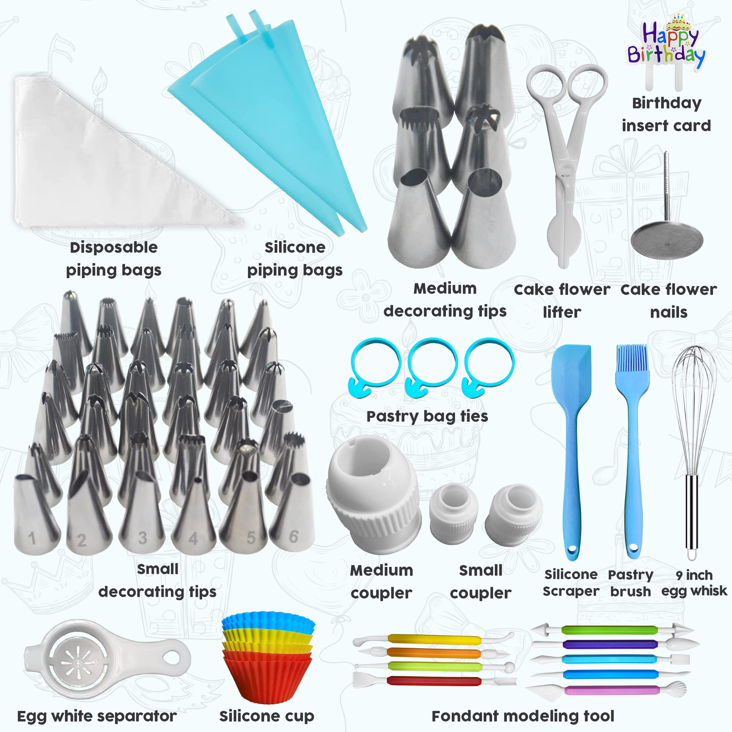 Kit di 28 Pezzi per Decorazione Torte con 24 Beccucci