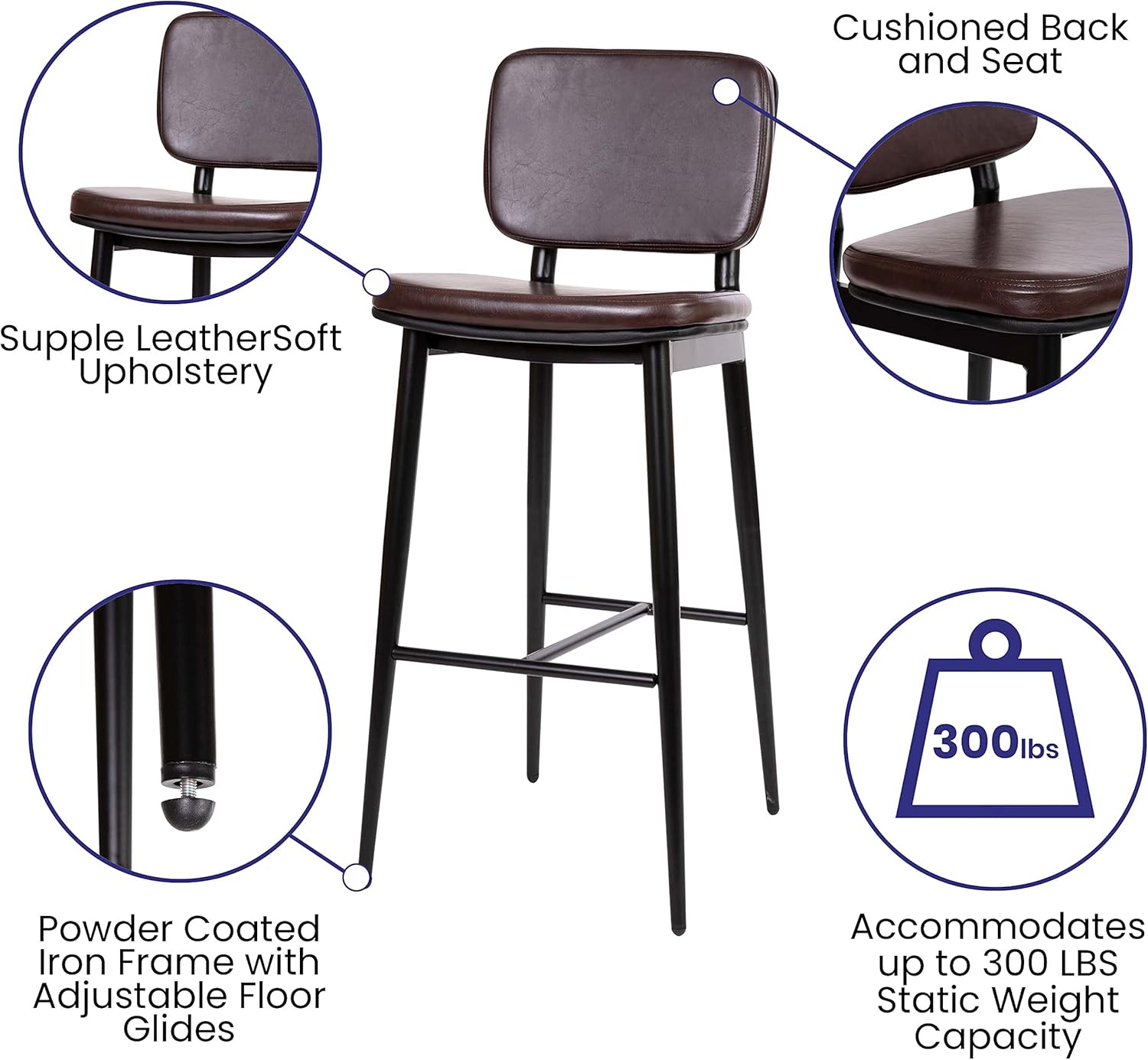 Brown Faux Leather and Metal Counter Stools, Set of 2