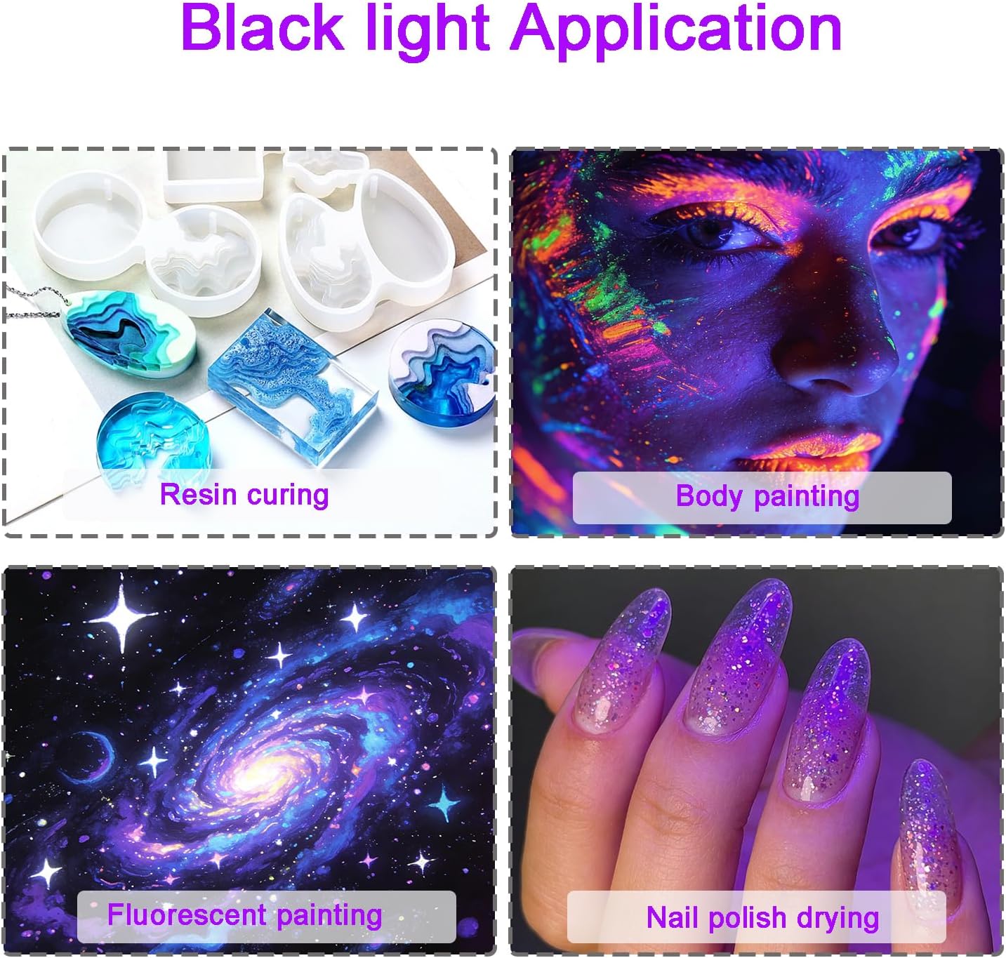 395–400nm UV LED Light, Dual Head Clip On Black Light with 10-Level Dimmable Brightness & 4 Timer Modes, USB Powered Black Lamp for Resin, UV Glue, Gel Nail Polish, Fluorescent Paint Party
