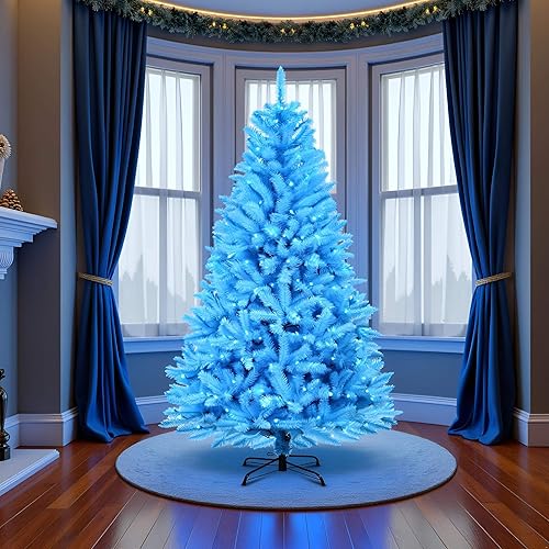 Miniatura 5 de YULETIME Árbol de Navidad blanco preiluminado de 6.5 pies, árbol decorativo artificial con 300 luces LED blancas frías con certificación UL y cable