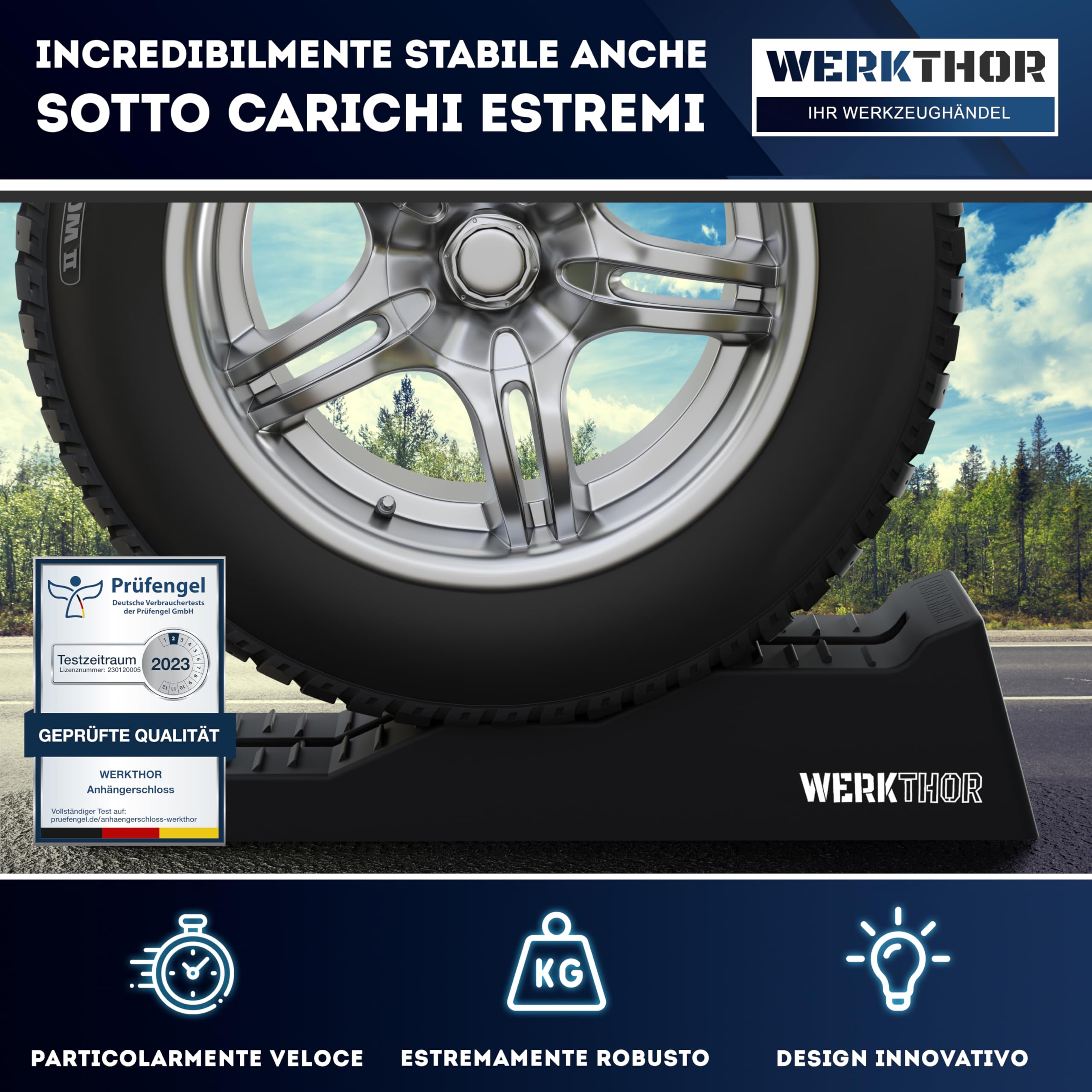 WERKTHOR Cunei per Camper [Nero Set 2 Pezzi] | Cunei Livellatori Camper fino 5T per Roulotte Van | Pedane Auto Sollevamento Resistenti Antiscivolo Ogni Superficie
