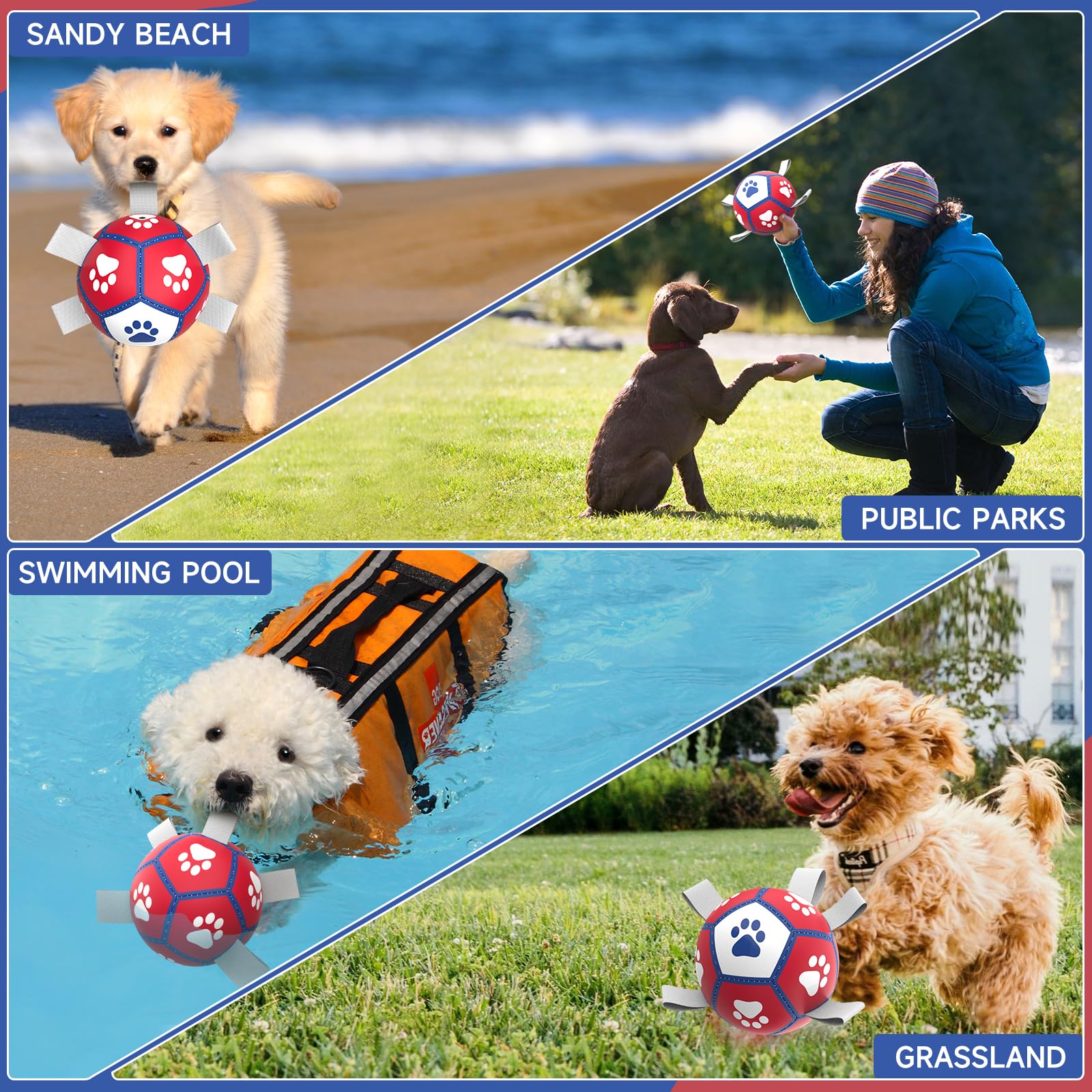 HETOO Dog Soccer Ball, Interactive Dog Toys for Doggies Durable Dog Balls for Small & Medium Dogs Red White (5 inch) - Image 4