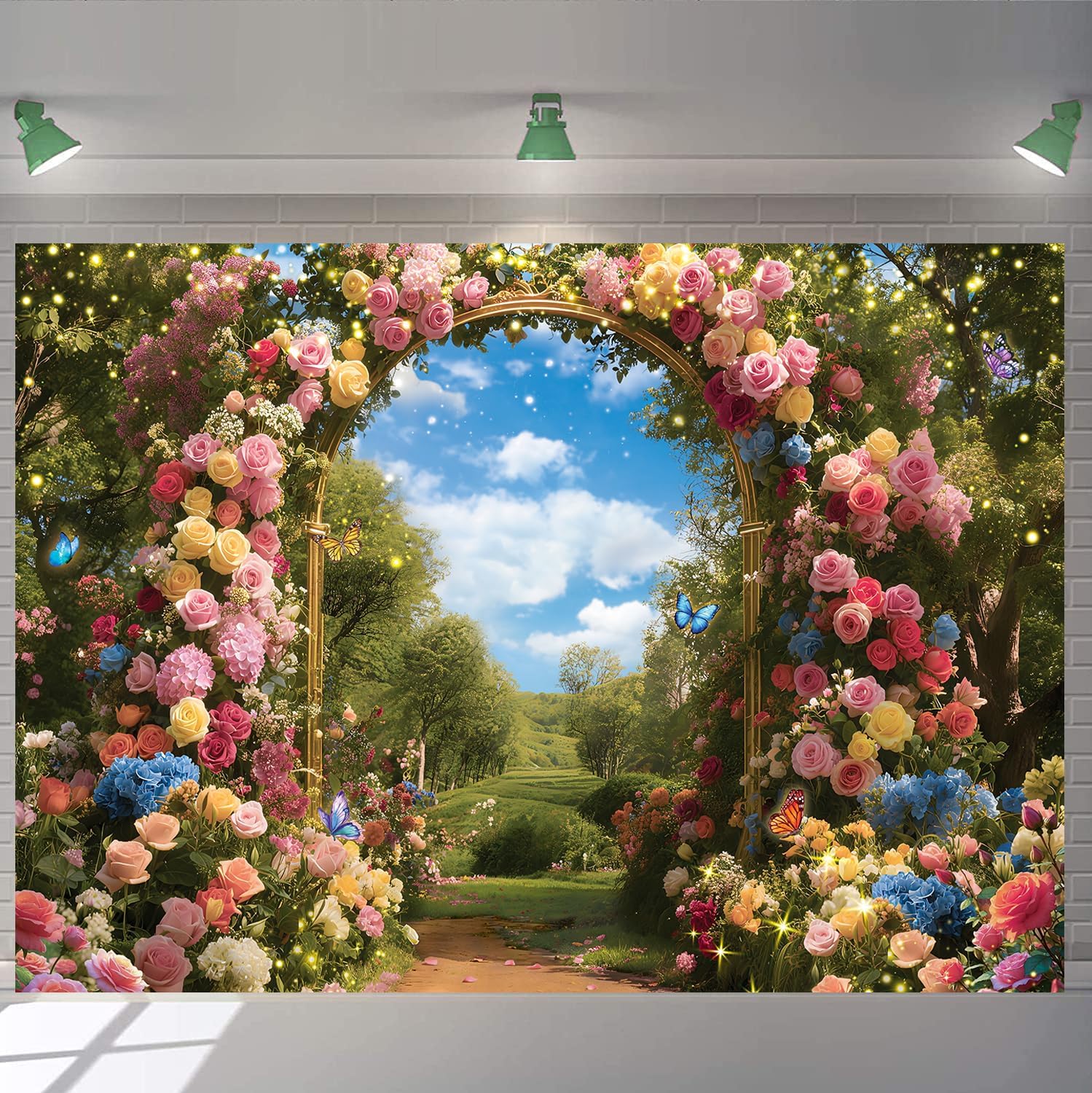 Spring Garden Backdrop Enchanted Fairytale Forest Pink Floral Butterfly Wonderland Photography Background Easter Festival Wedding Birthday Party Decorations Banner (10x8FT: 120x96 inch)