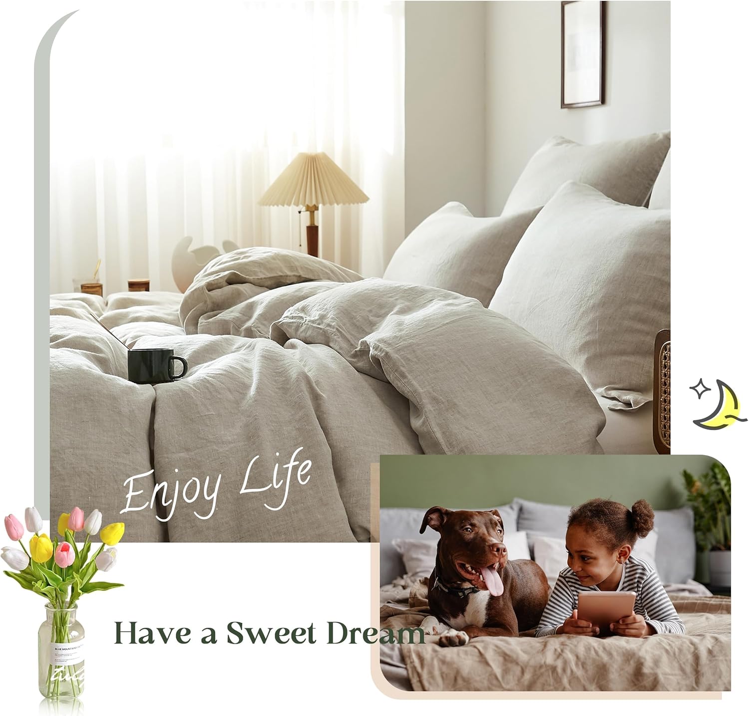 Simple&Opulence 100% Linen Duvet Cover Set, 3 PCS Natural French Flax Duvet Cover King Size, Breathable Soft Comfy Bedding Comforter Cover with 2 Pillowcases(Linen, 104"x92") - Image 5