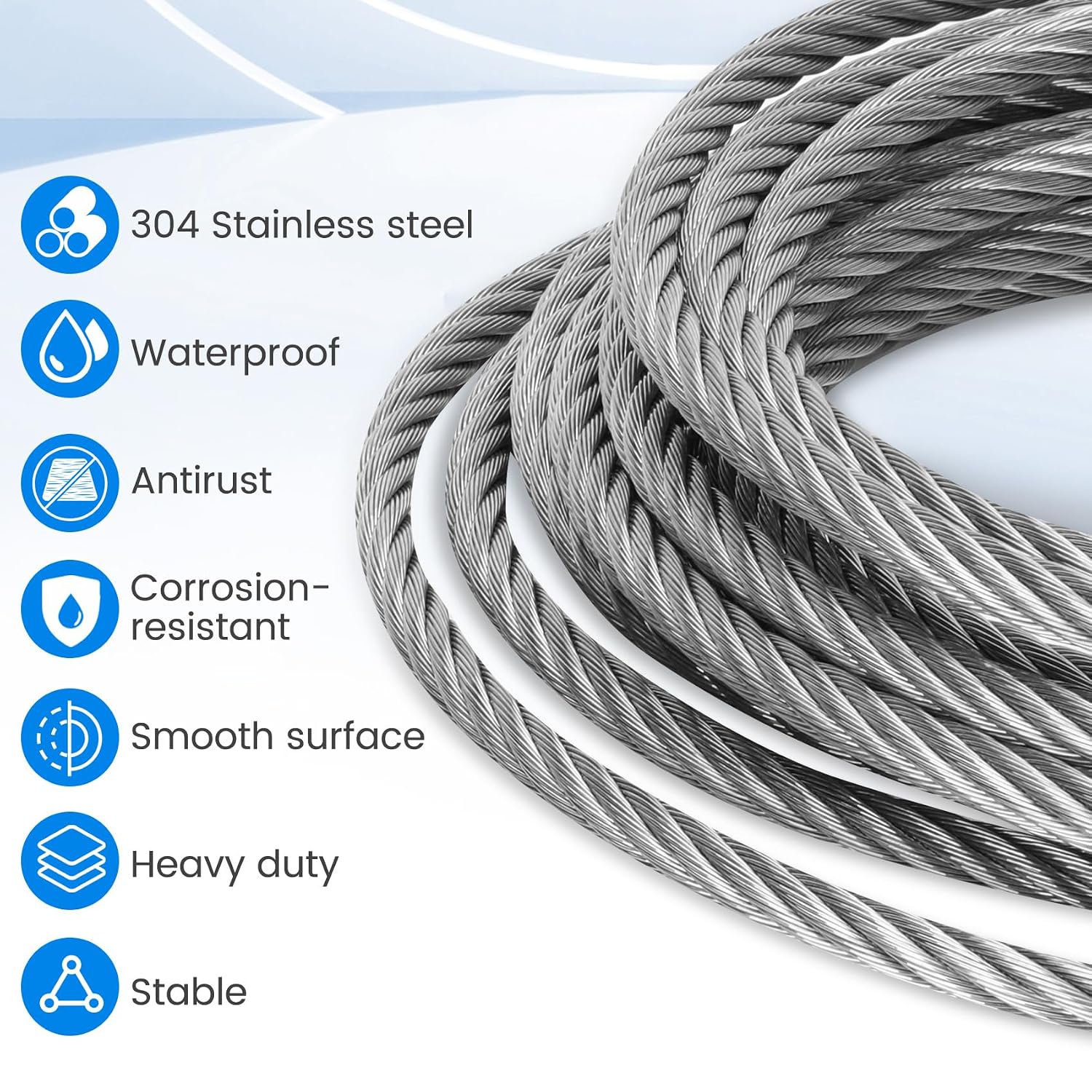 5/16 Stainless Steel Cable 25FT, 7x19 Strands Aircraft Cable, 9000 lbs Breaking Strength Stainless Steel Cable with M8 Wire Clip Clamp and Wire Rope Thimbles for Boat Lift Cable
