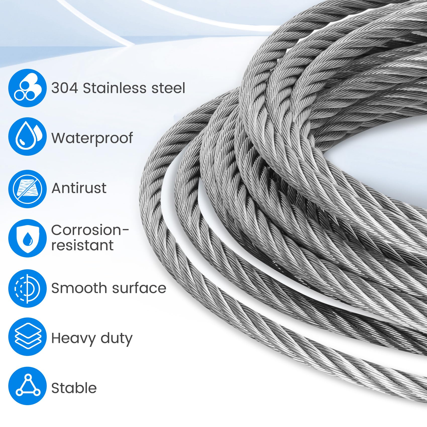 5/16 Stainless Steel Cable 75FT, 7x19 Strands Wire Rope Cable, Wire Rope with 9000 lbs Breaking Strength,Stainless Steel Wire Rope with M8 Wire Rope Clip Clamp and Wire Rope Cable Thimbles