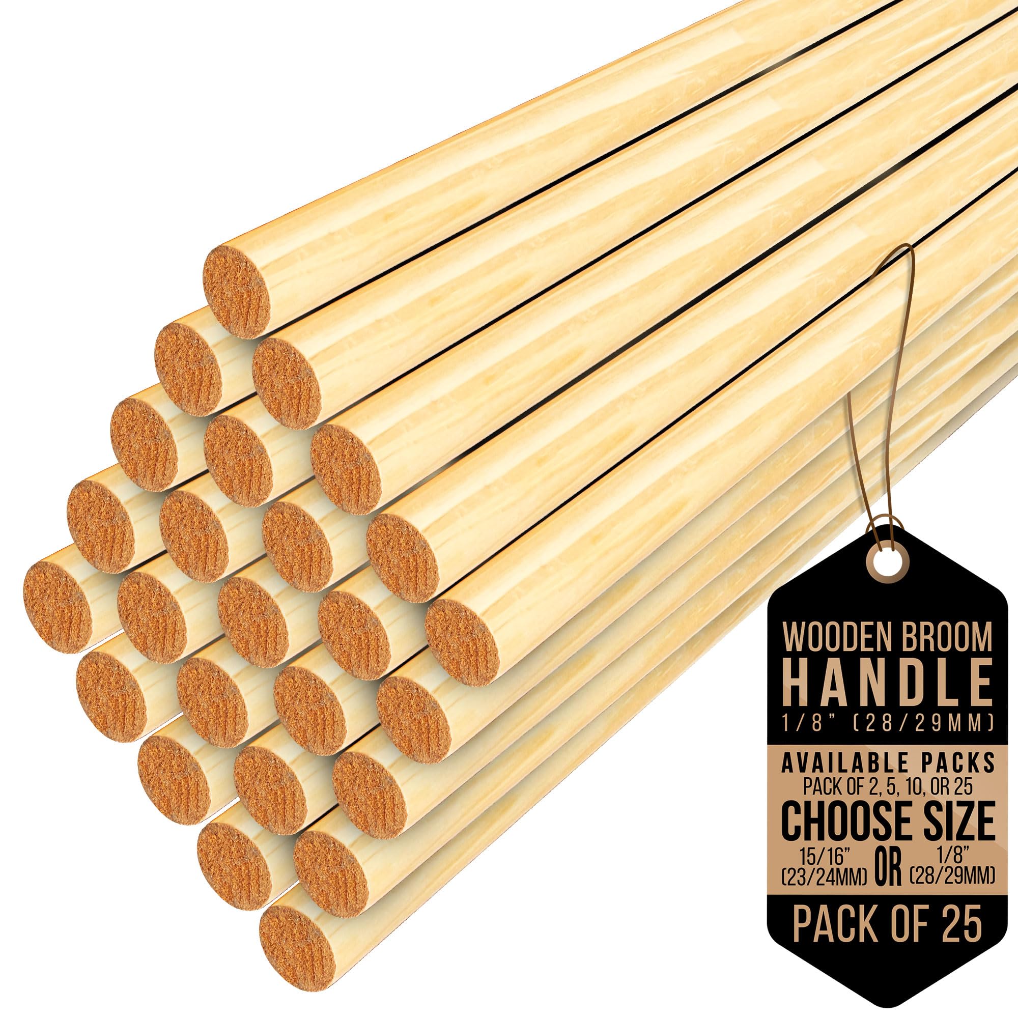 Tdbs The Dustpan And Brush Store Pack Of 25 Wooden Broom Handle – Multipurpose Garden Broom Shaft, Mop Handle, Broomstick Brush Pole, Plant Support Wooden Sticks For Garden - 120Cm Long Stick (, 1/8" (28/29Mm)