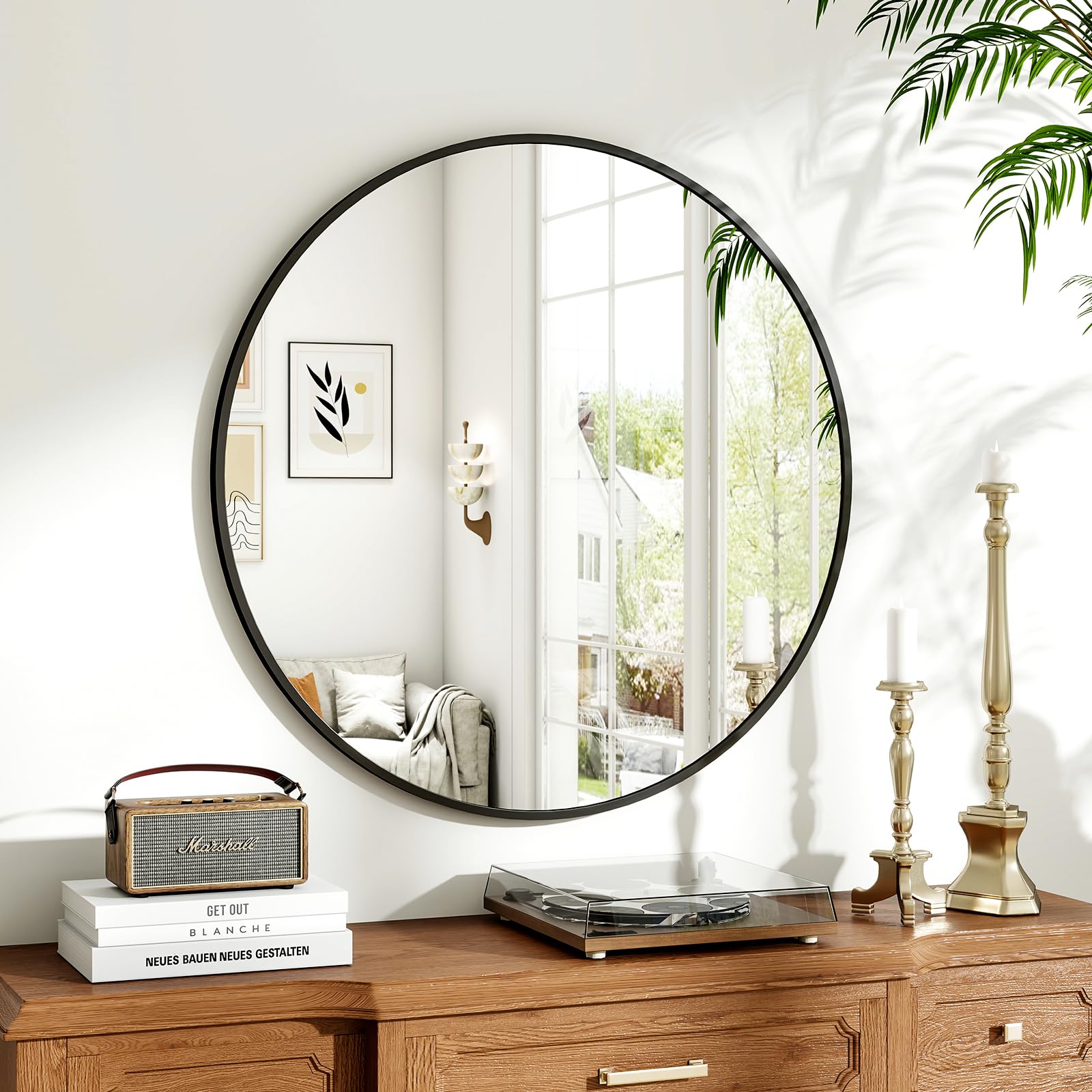 Koonmi 70cm Runder Spiegel Schwarz Spiegel Rund Wandspiegel mit Rahmen aus Aluminiumlegierung für Badezimmer, Waschtisch, Wohnzimmer, Schlafzimmer, Eingang Wanddekoration