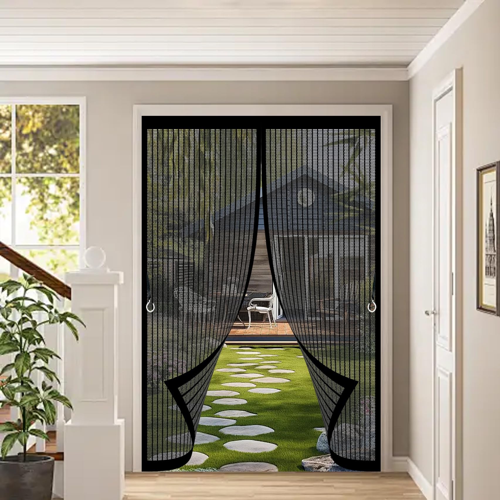 Fly Screens for Doors 94 x 190 cm Powerful Magnets, No Drill Installation, Automatically Closes, for Keeping Out Flies & Bug Flyscreen French Doors for Patio Bedroom, Black