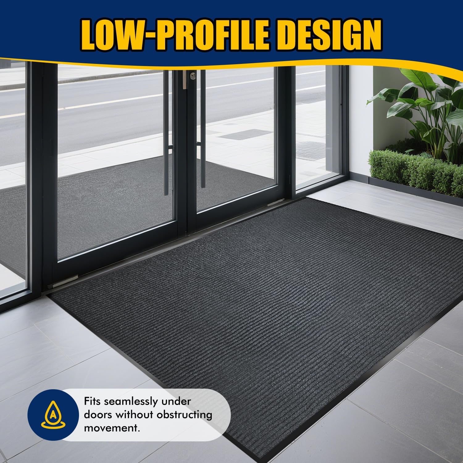 Extra Large Indoor/Outdoor Entrance Mat - 4 x 5 Feet, Rubber Border Door Mat, Waterproof, Low-Profile, Easy to Clean, Rubber Entry Mat,Commercial Floor Mat, Charcoal Grey - Image 6