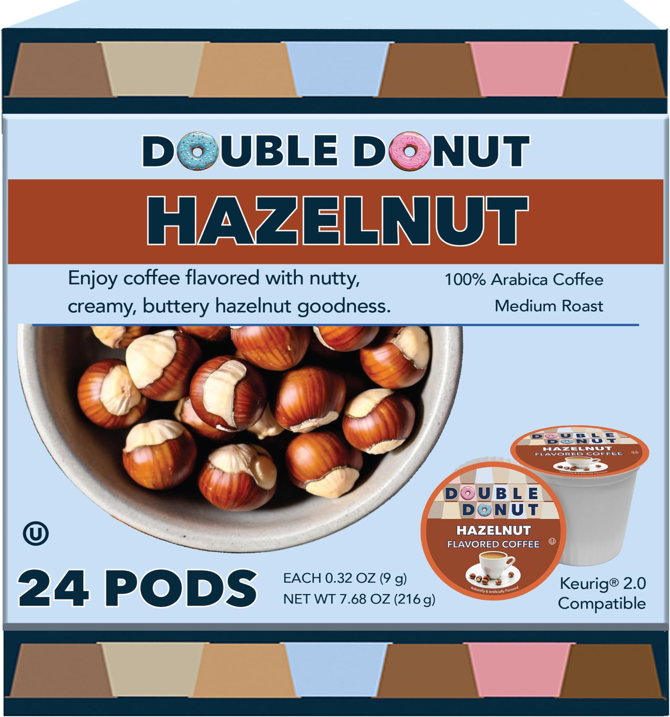 Double Donut Coffee Hazelnut Coffee in Single Serve Coffee Pods for all Hazelnut Coffee K Cups Brewers, 24 Count