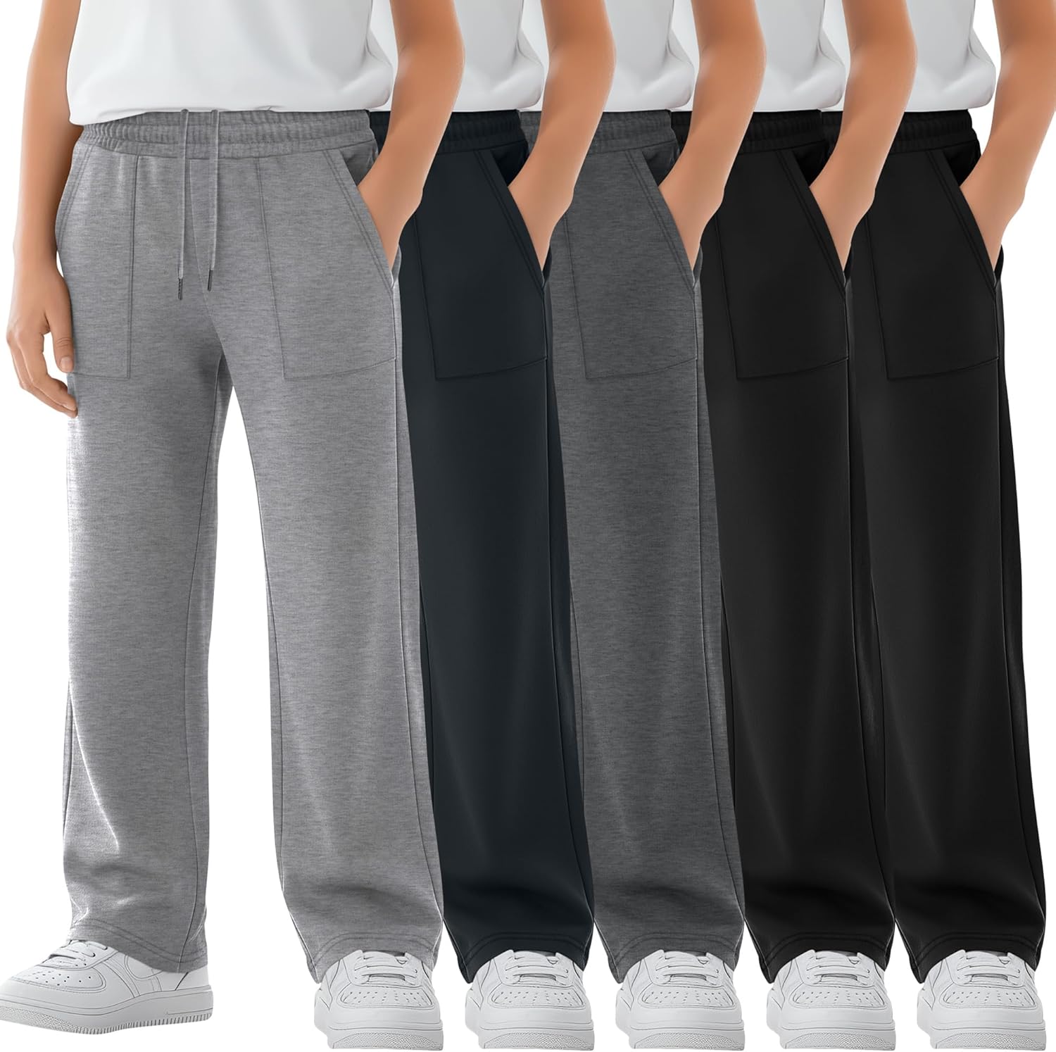 5 Pack Boys Baggy Sweatpants Teen Straight Leg Kids Athletic Pants Spring Lightweight Joggers with Pockets