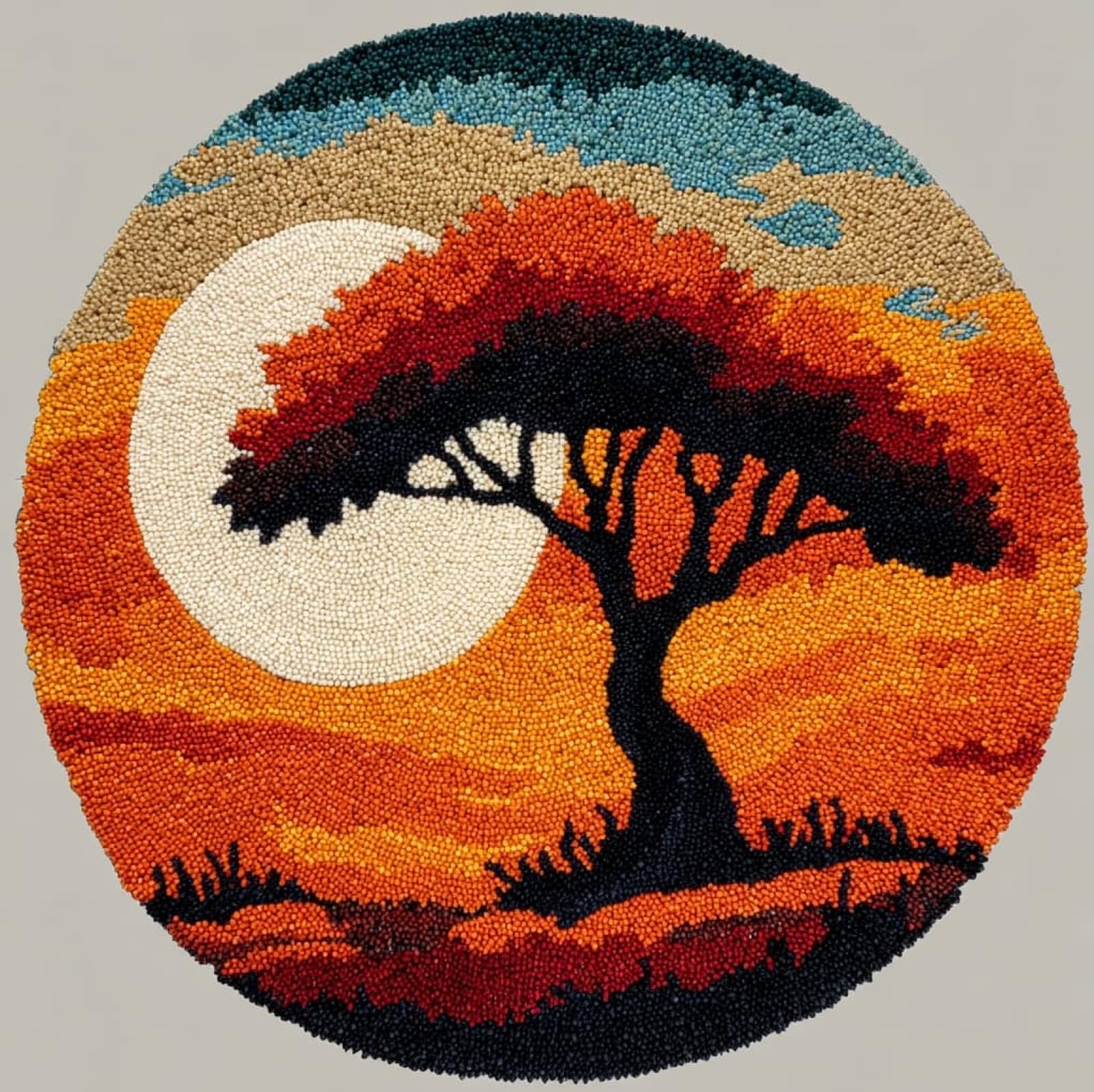 WallustrioaW Latch Hook Kits for Kids and Adults,Sunset Tree Landscape,DIY Latch Hook Rug Kit,Carpet Making Crochet Needlework Crafts for Home Decor,50x50cm