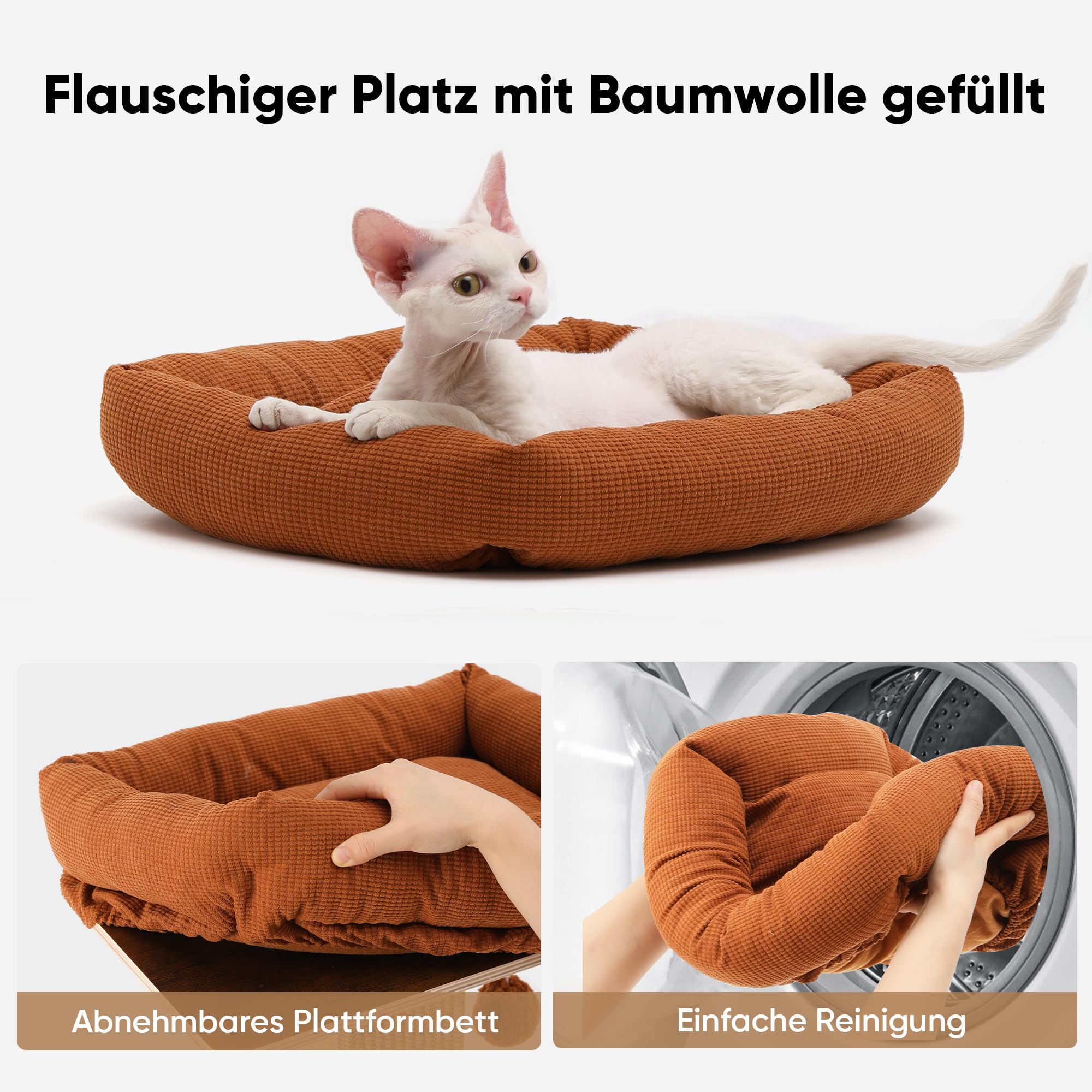 FUKUMARU Kratzbaum, 73 cm hocher Katzenbaum mit 46 x 36 cm Plattform, Retro-Stil hoher Kratzbaum mit Liegeplatz für Erwachsene Katzen, großer Kratzturm mit Bett, aus natürlichem Sisal & massivem Holz.