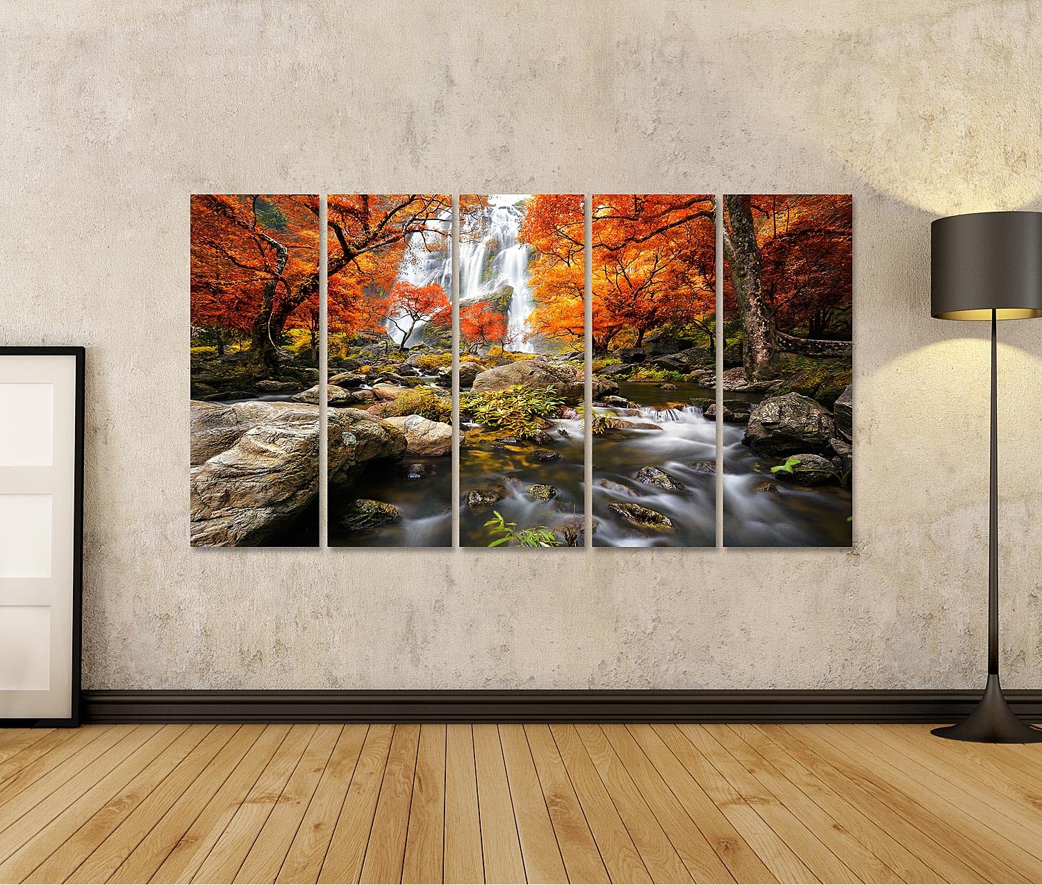 islandburner Primer cuadro sobre lienzo cascada otoñal con árboles rojos y naranjas cuadros cuadros murales carteles