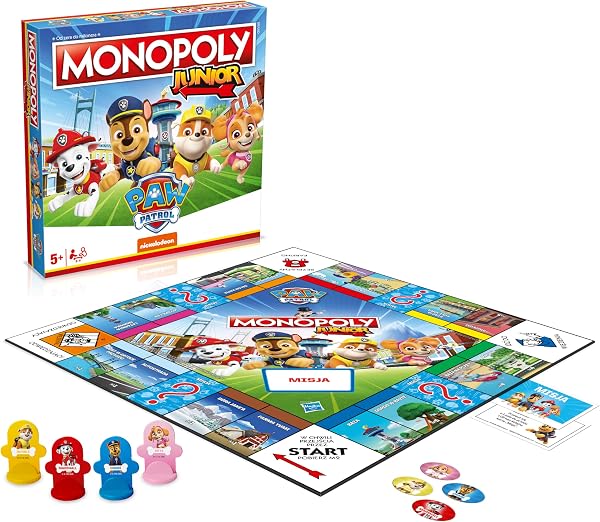 Gra planszowa MONOPOLY JUNIOR – edycja Psi Patrol: rodzinne gry planszowe dla 2–4 graczy dla dzieci i dorosłych, gry planszowe dla dzieci od 5. roku życia, idealny prezent dla dzieci i dorosłych