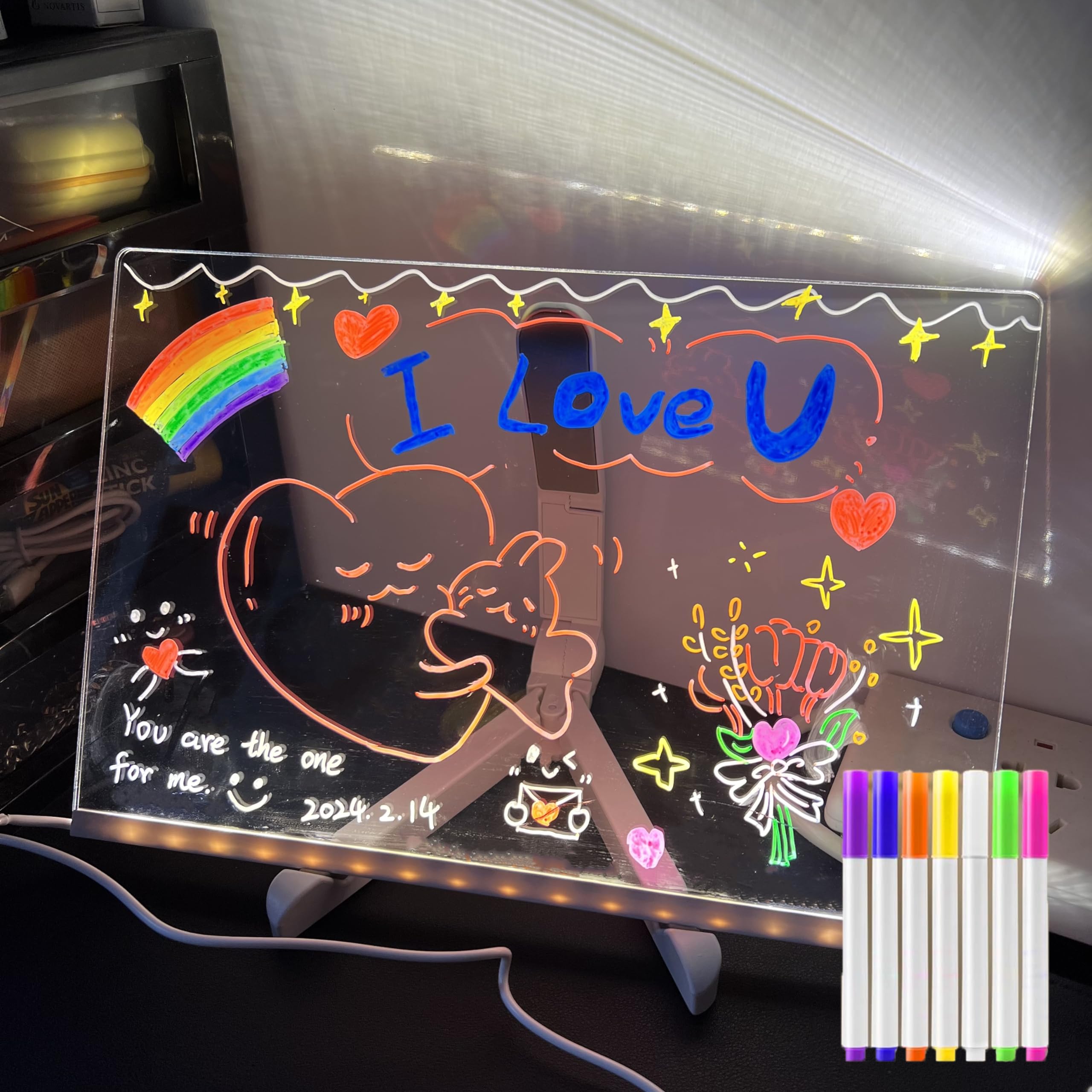 Led Note Board met 7 kleuren pen, gloeiende acryl droog uitwisbare
