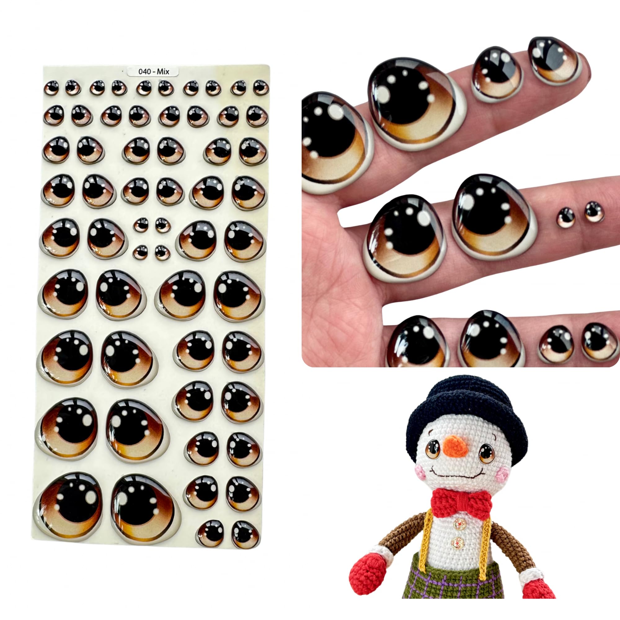 40-M: 29 Pairs of 3D Resin Eyes (Brown) – Adhesive & Self-Adhesive for Crafts, Clay, Polymer, EVA, Cold Porcelain,sculpture, Felt, Plaster, Fantasy Eyes, Ceramics & More – Various Sizes in One Blister