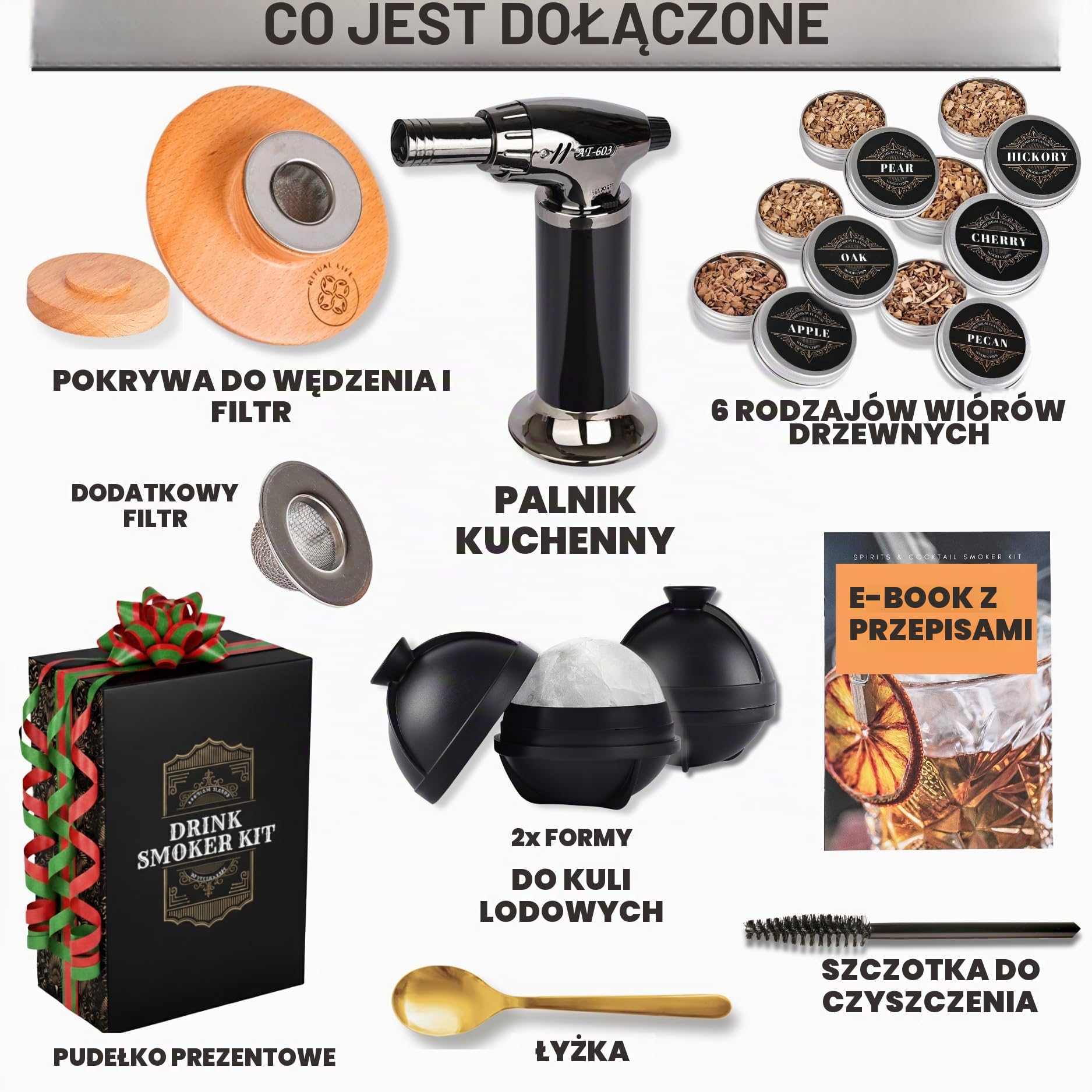 Zestaw do palenia koktajli – wędzarnia whisky, burbona, palacz do napojów z latarką, niestandardowa góra, 2 foremki do lodów, 4 smaki, drewniane chipsy, palacze do napojów whisky, zestaw do palenia