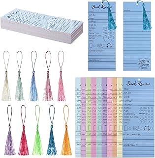 50 Pcs Colorful Book Review Bookmarks with 50 Bookmark Tassels Book Tracker Reading Log Page for Readers Bookish Gift, Reading Page Tracker for Students Teachers Women